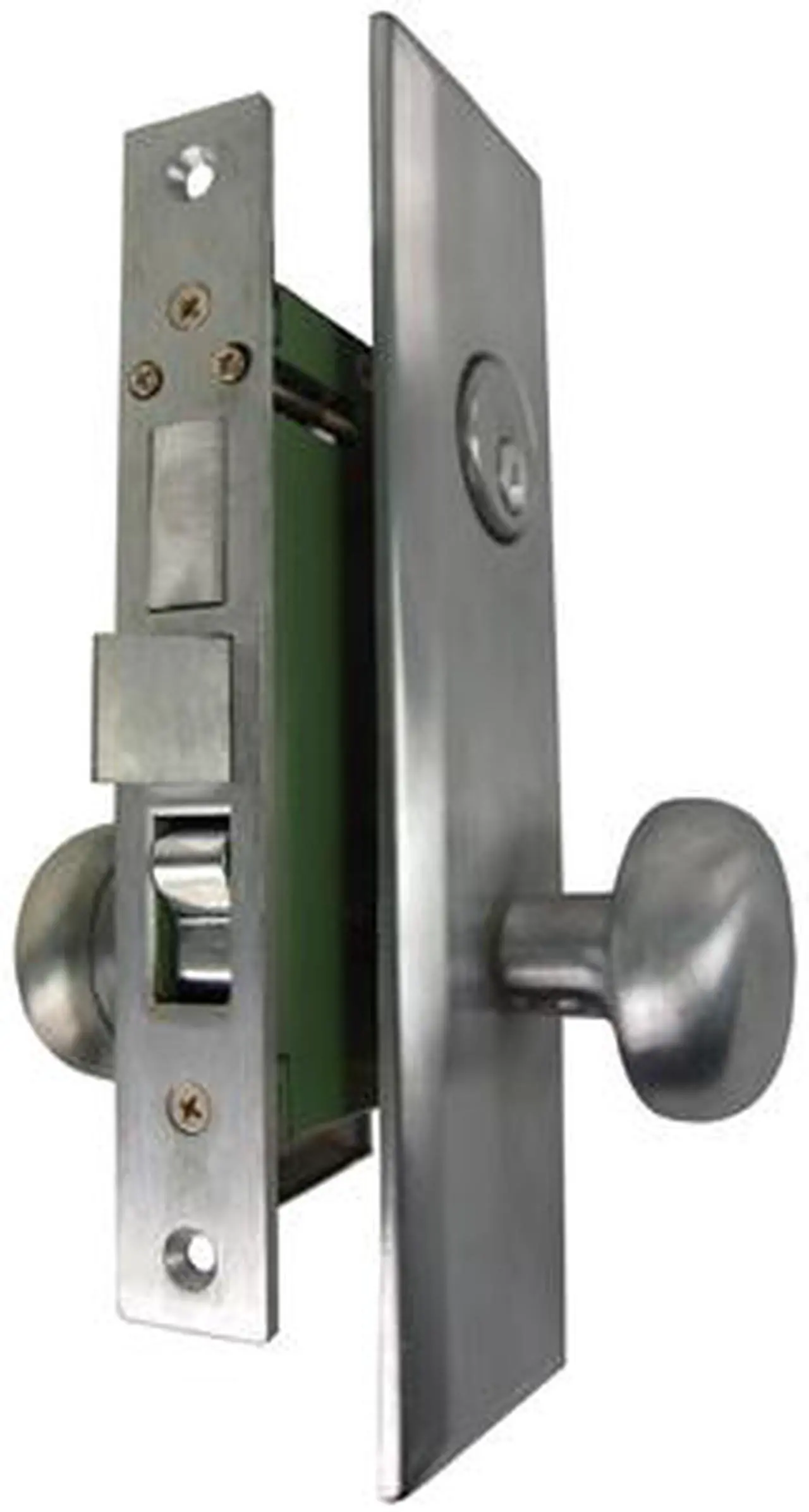 Main image of Guard Security Metro Version (Like Marks 114A/26D) P8888RAKSC Satin Chrome 26D Right Hand Apartment Mortise Entry Lockset, self-Adjusting spindles with Screwless Knobs Thru Bolted Lock Set