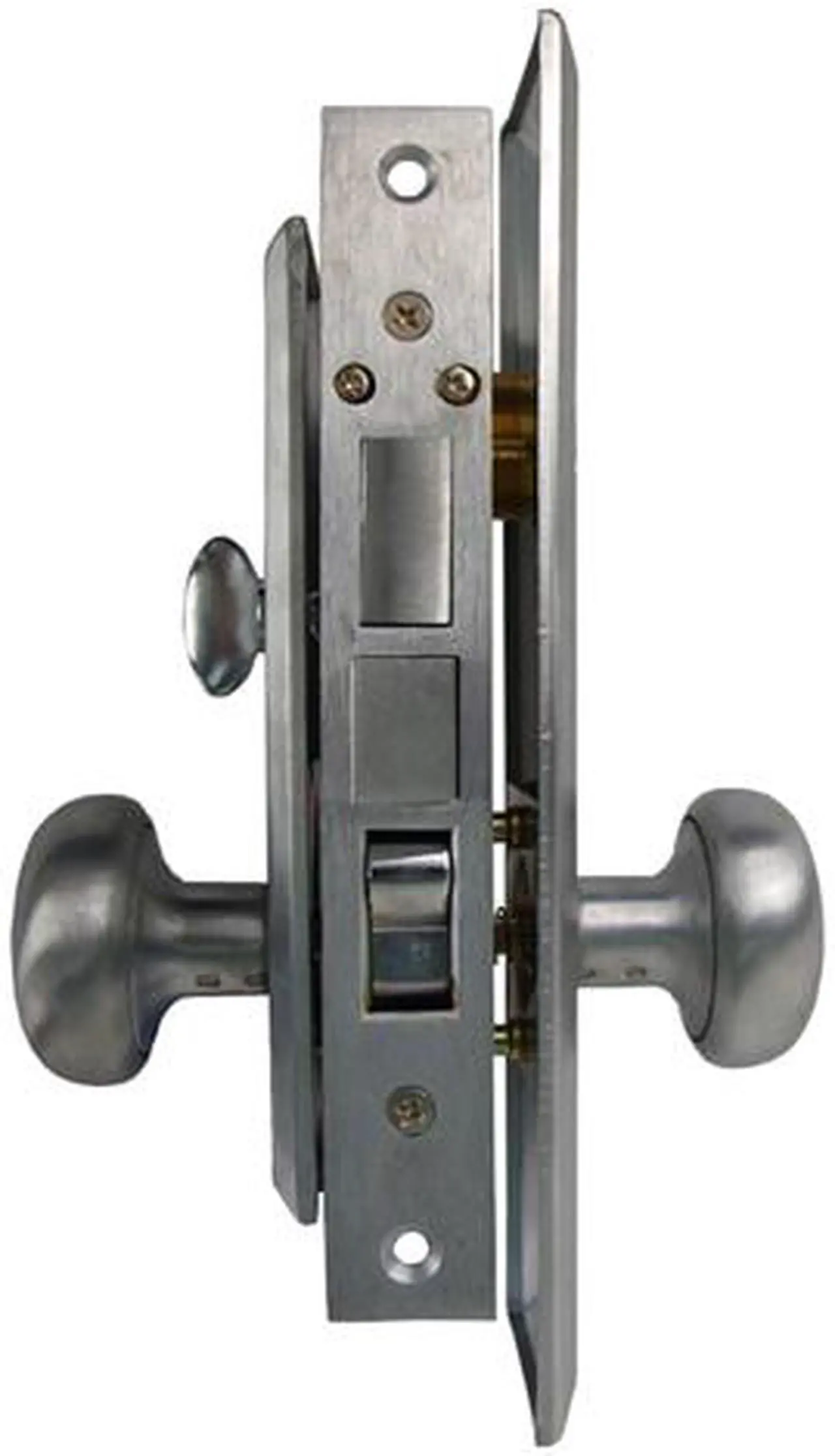 Alt view image 2 of 6 - Guard Security Metro Version (Like Marks 114A/26D) P8888RAKSC Satin Chrome 26D Right Hand Apartment Mortise Entry Lockset, self-Adjusting spindles with Screwless Knobs Thru Bolted Lock Set