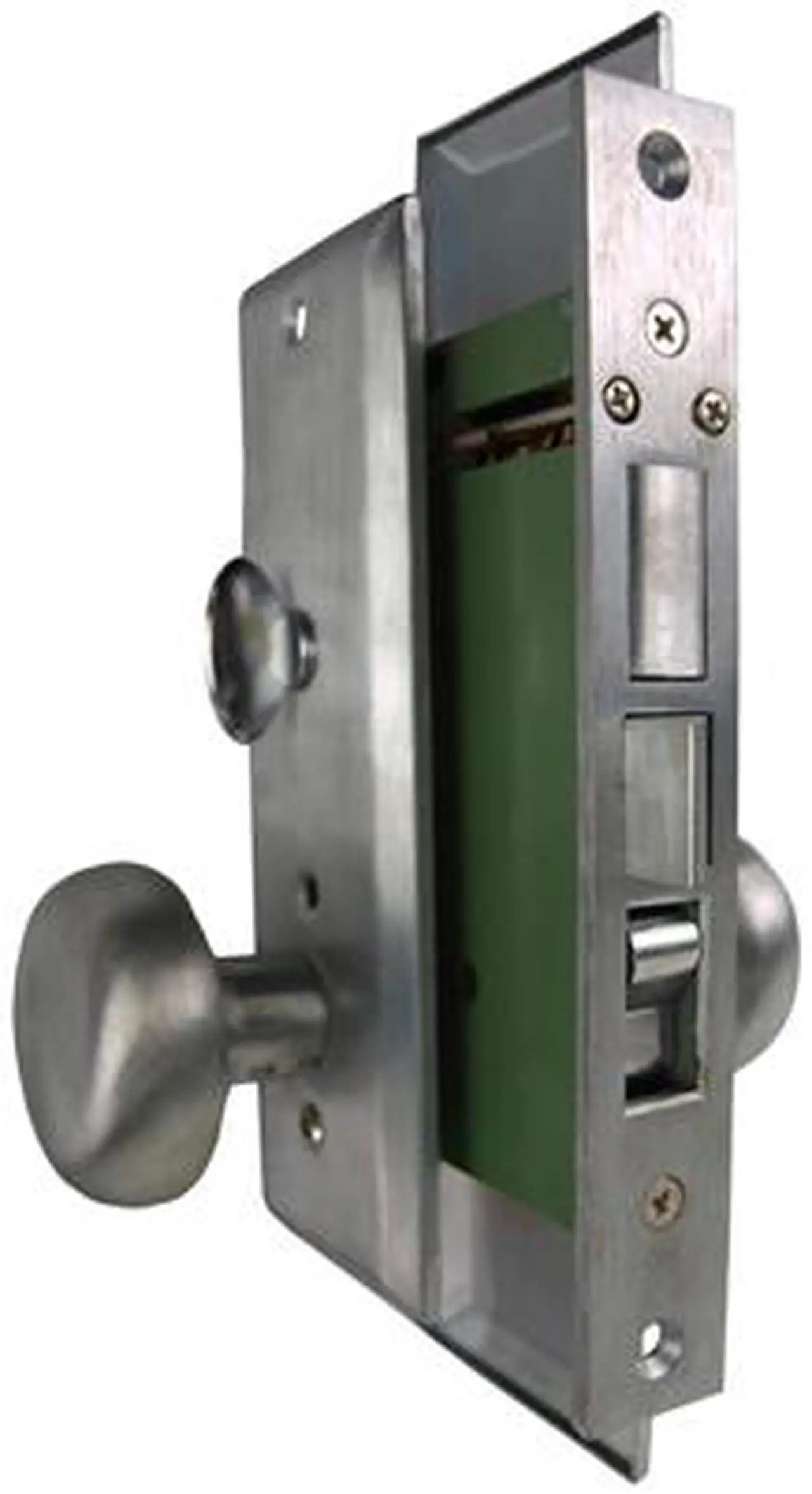 Alt view image 3 of 6 - Guard Security Metro Version (Like Marks 114A/26D) P8888RAKSC Satin Chrome 26D Right Hand Apartment Mortise Entry Lockset, self-Adjusting spindles with Screwless Knobs Thru Bolted Lock Set