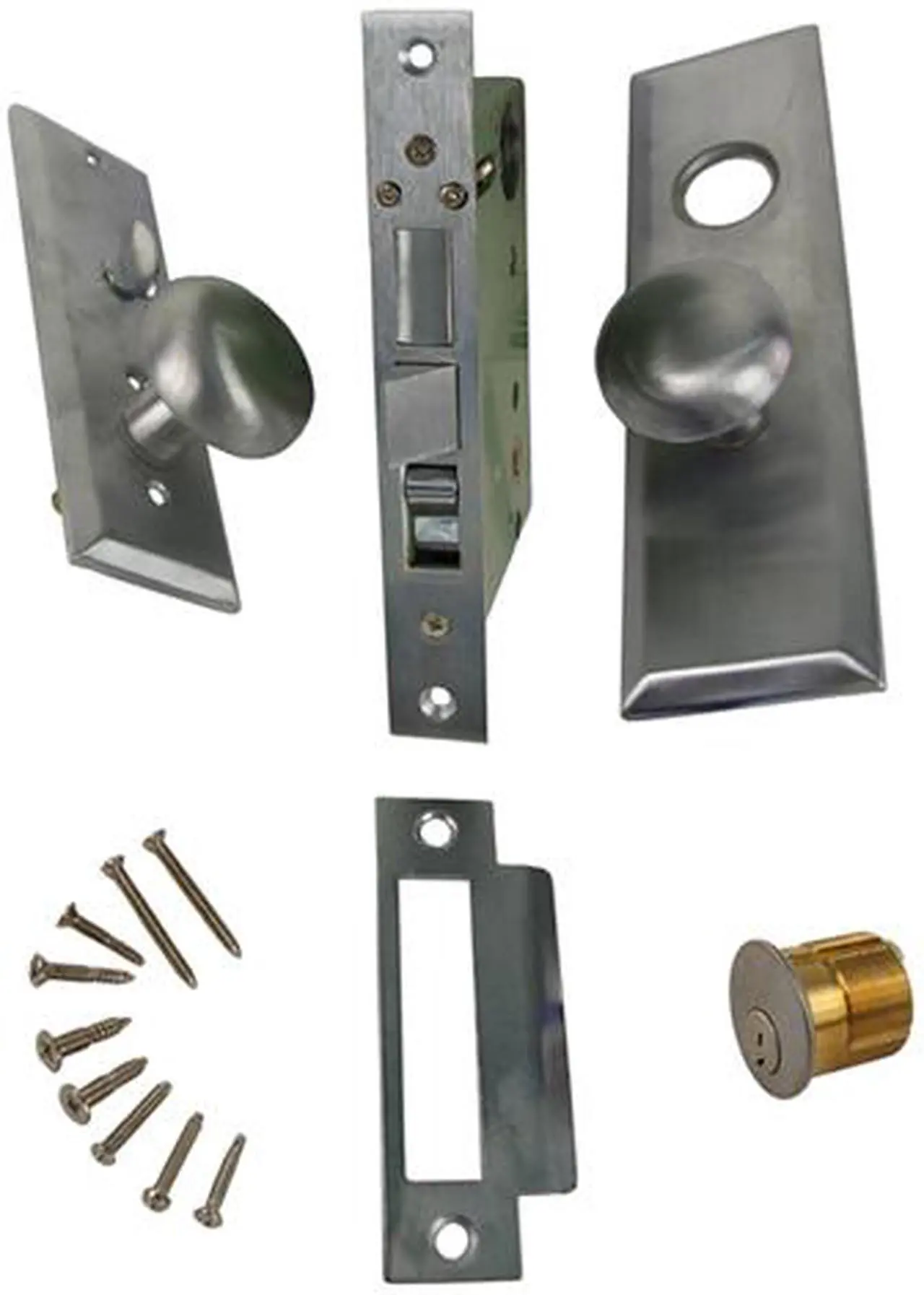 Alt view image 6 of 6 - Guard Security Metro Version (Like Marks 114A/26D) P8888RAKSC Satin Chrome 26D Right Hand Apartment Mortise Entry Lockset, self-Adjusting spindles with Screwless Knobs Thru Bolted Lock Set