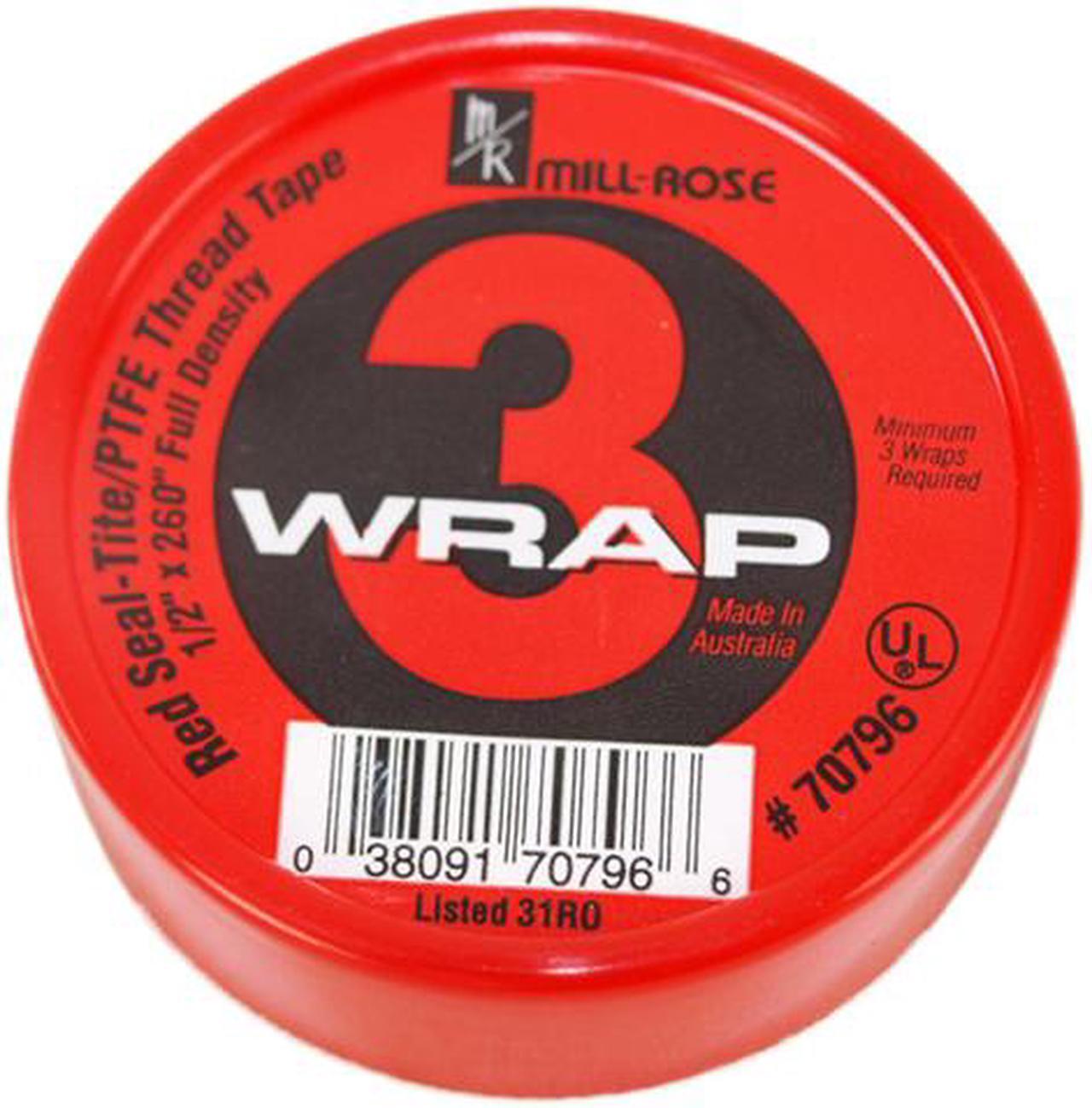 Main image of MILL-ROSE 70796 1/2" x 260" 3-WRAP Red Waterline Teflon PTFE Thread Seal Tape