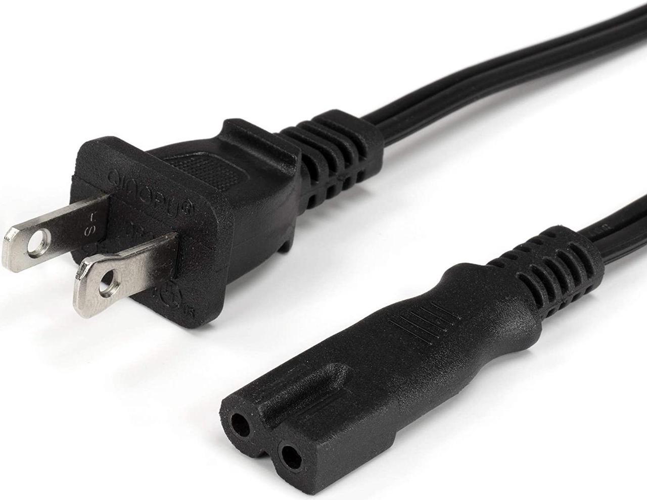 Polarized 2 Prong Power Cord with Copper Wire Core - (Square/Round) for Satellite, CATV, Game Systems, and More - NEMA 1-15P to C7 C8 / IEC320 - UL Listed - Black, 6 Feet (1.8 Meter) Power Cable