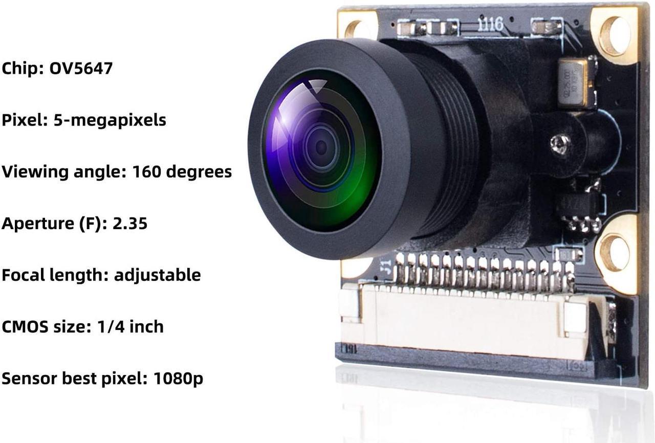 Alt view image 2 of 7 - Smraza Raspberry Pi 4 Camera Module 5 Megapixels 1080p OV5647 Sensor Adjustable Focus Wide Angle Fish-Eye Camera Lenses Webcam Video for Raspberry Pi 4 Model B/Pi 3 B+, 3 B, 2 B, Zero