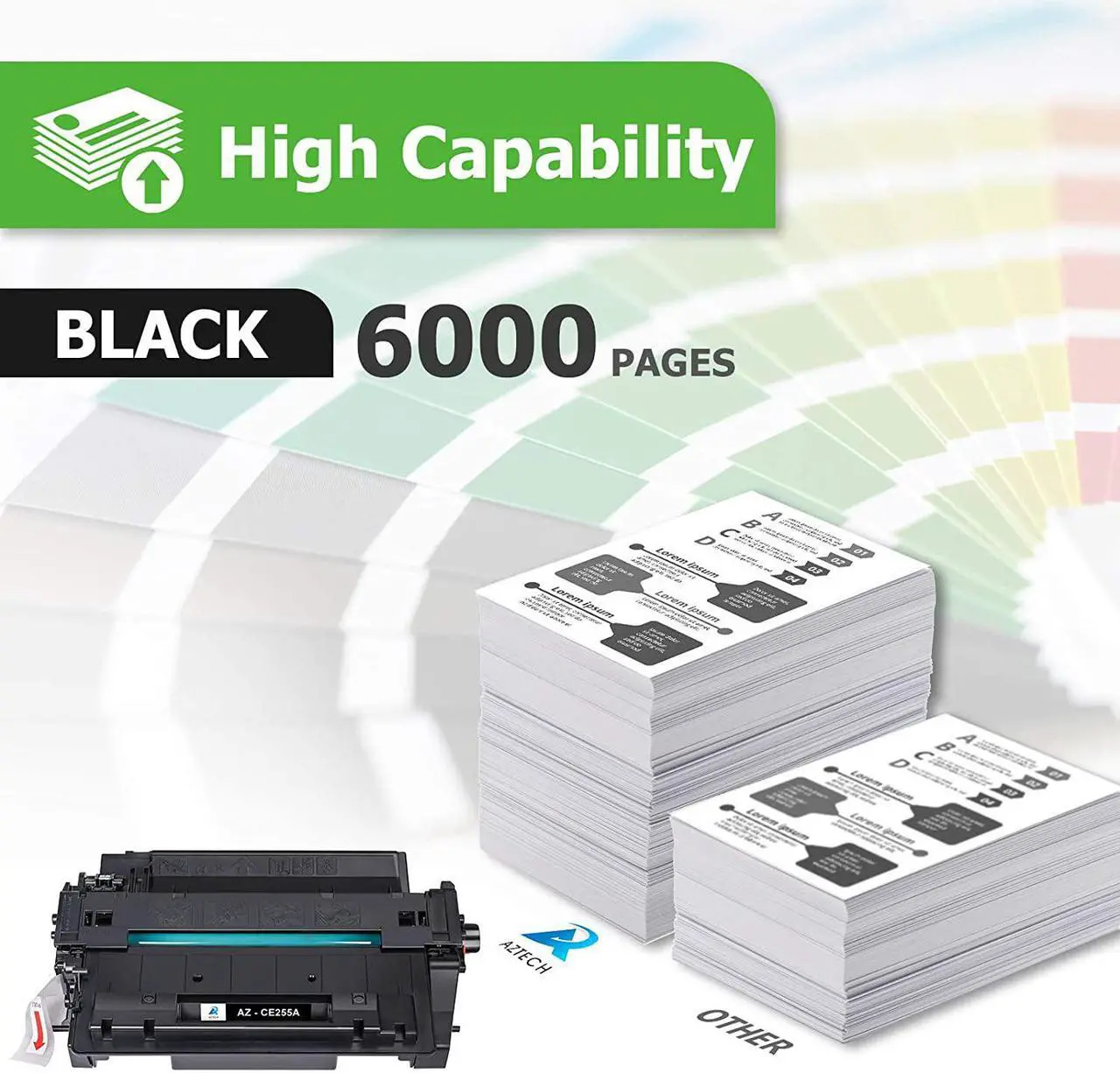 Alt view image 2 of 7 - Aztech Compatible CE255A 55A Toner Cartridge Replacement  55A CE255A 55X CE255X  Laserjet P3015 P3015dn P3015x Pro 500 MFP M521dn M521dw M521 M525 Printer Ink (Black, 1-Pack)