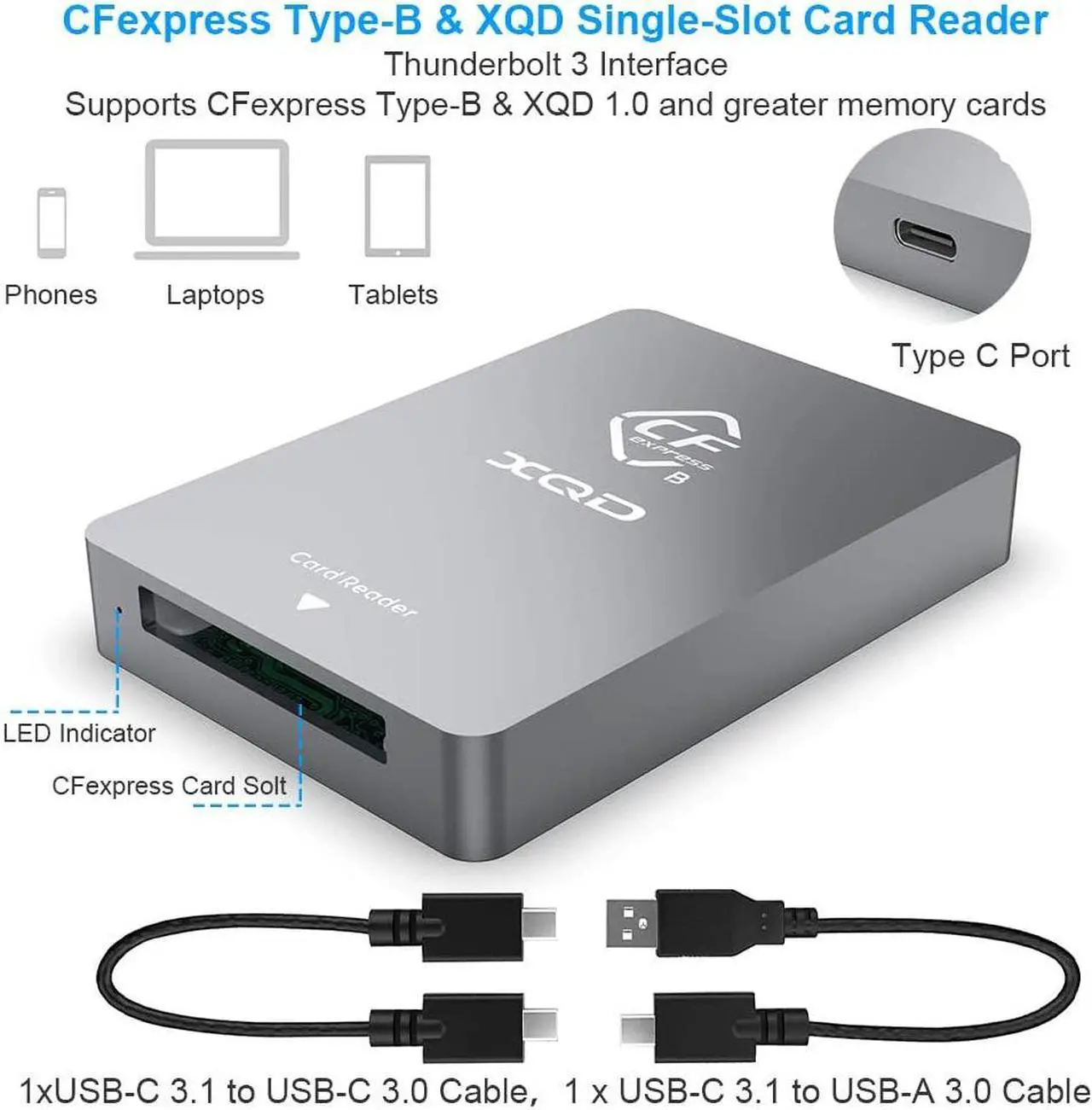 Alt view image 3 of 7 - CFexpress Card Reader XQD Card Reader USB 3.1 Gen 2 10Gbps CFexpress Reader Portable Aluminum CFexpress Type B Memory Card Reader Adapter for CFexpress Type B XQD Card for Android/Windows/Mac OS/Linux