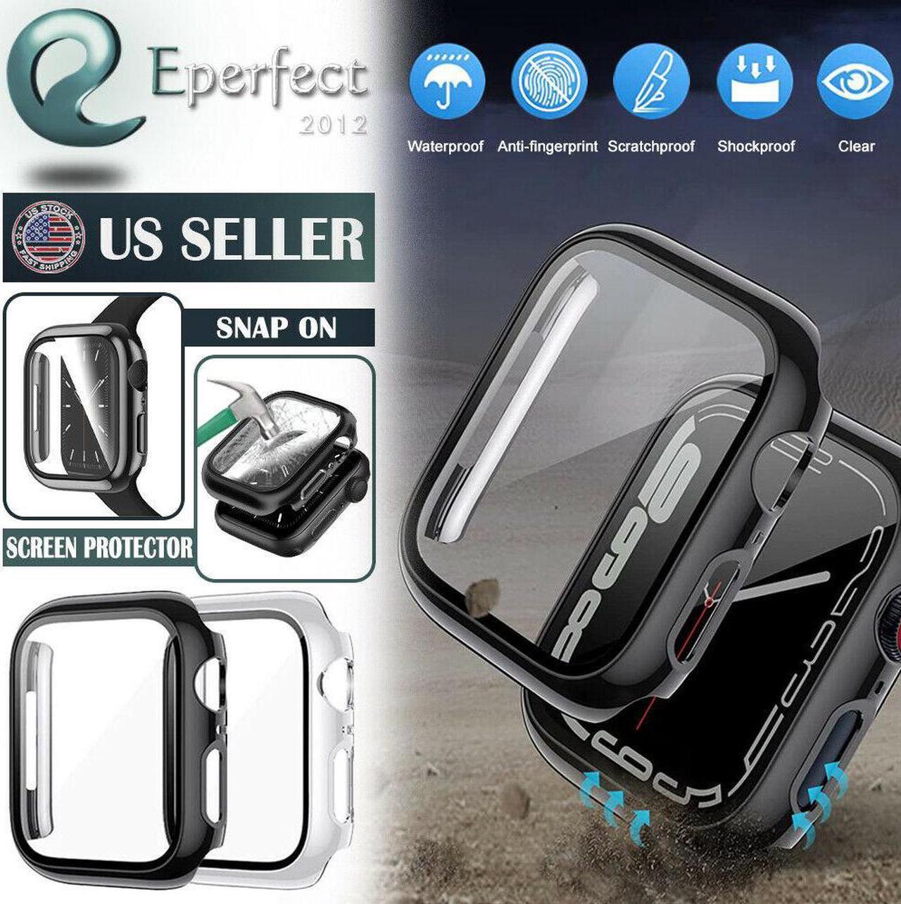 Main image of IC ICLOVER For Apple Watch Series 7 45MM 41MM Full Cover Case Hard Glass Screen Protector