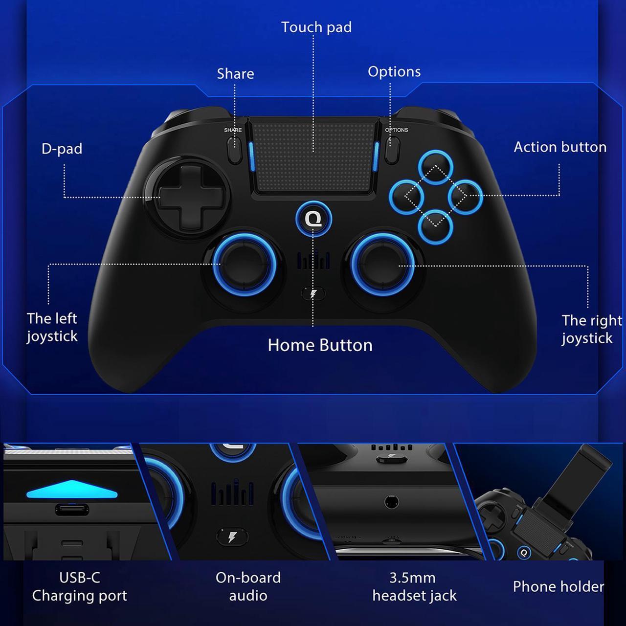 Alt view image 2 of 7 - QRD Spark N5 Wireless Controller for PS4/Slim/Pro/Windows PC/Steam Deck, Pro Controller with Hall Joysticks/Hall Triggers/RGB Lighting, Turbo Speed Up, Work for PS4 PS3 IOS Android