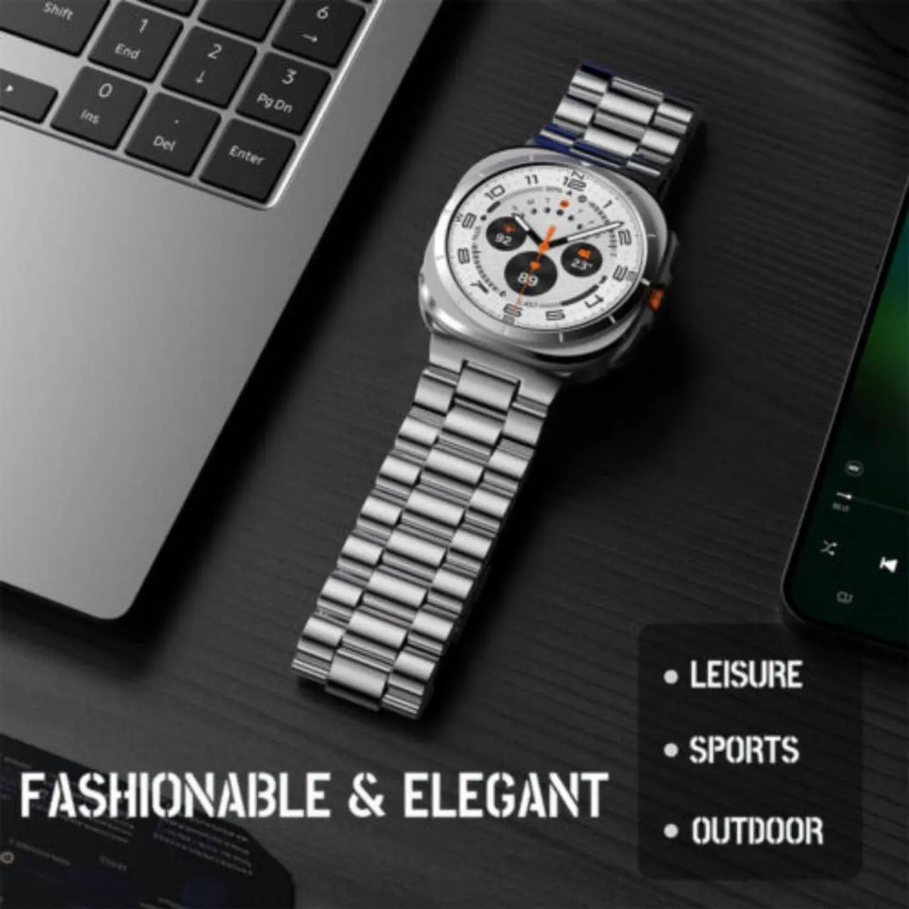 Alt view image 7 of 7 - For Samsung Galaxy Watch 7 Ultra 47mm Stainless Steel Metal Band Strap Bracelet