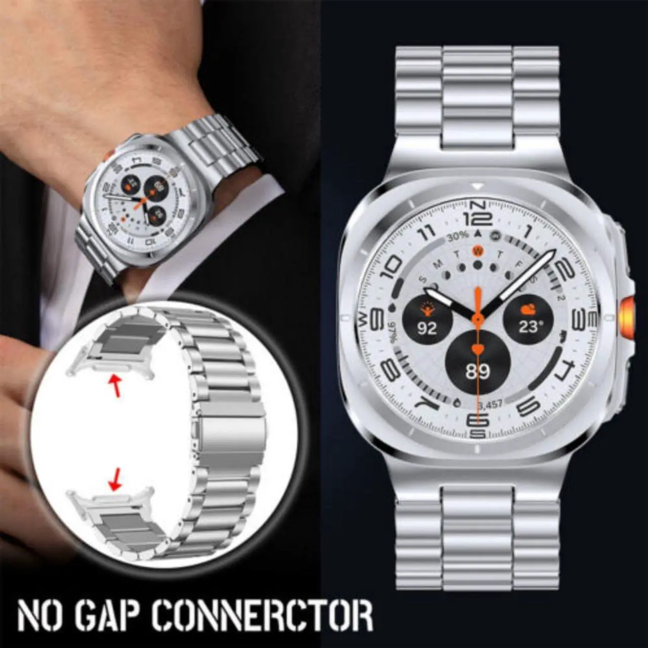 Alt view image 6 of 7 - For Samsung Galaxy Watch 7 Ultra 47mm Stainless Steel Metal Band Strap Bracelet