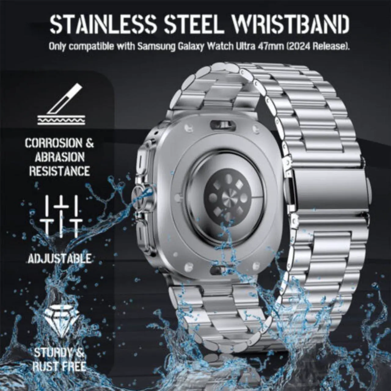 Alt view image 4 of 7 - For Samsung Galaxy Watch 7 Ultra 47mm Stainless Steel Metal Band Strap Bracelet