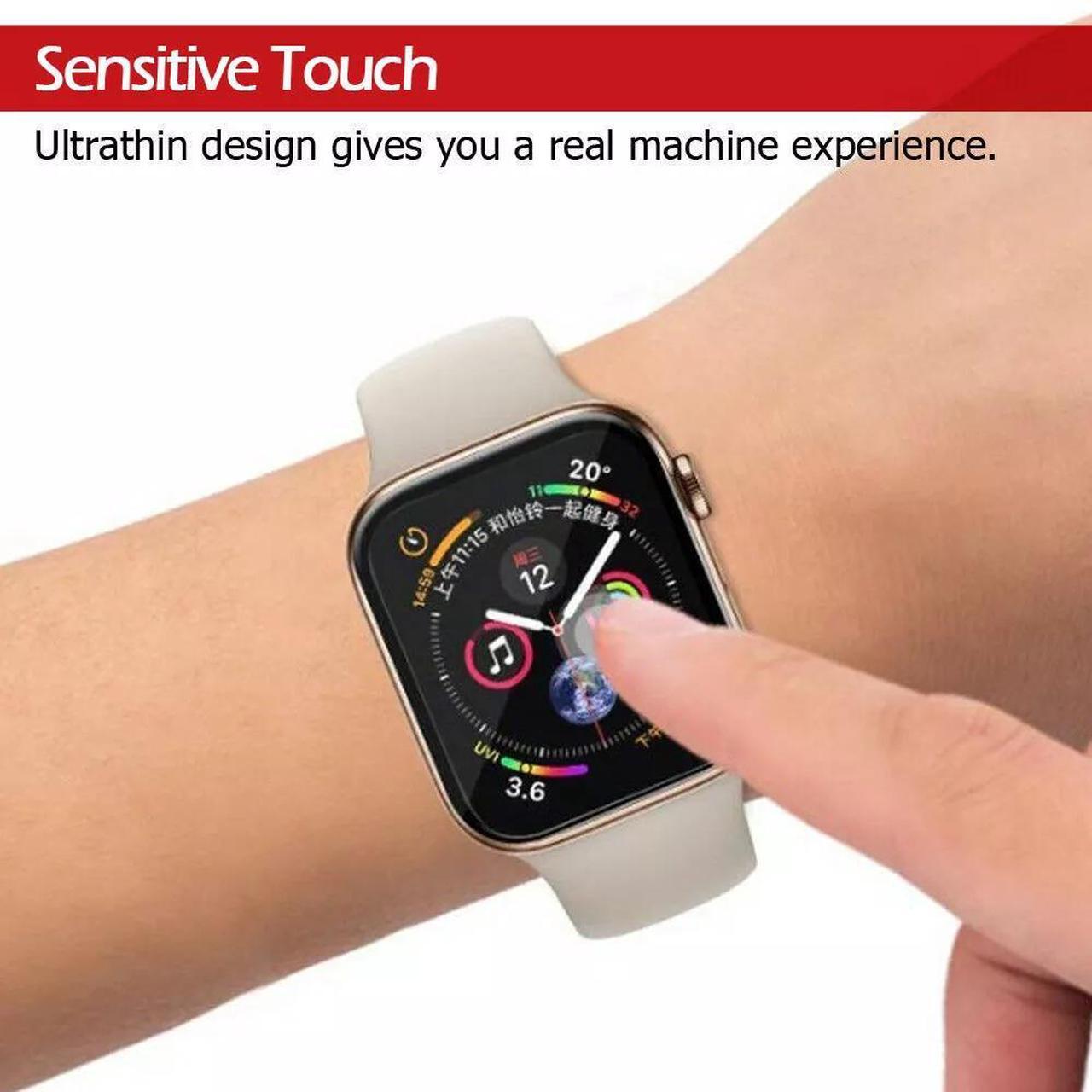 Alt view image 5 of 7 - Full Screen Protector for Apple Watch Series 4/5/6, Apple Watch SE, 40mm/44mm, 3D Edge Tempered Glass 44 mm (apple watch series 6) Clear