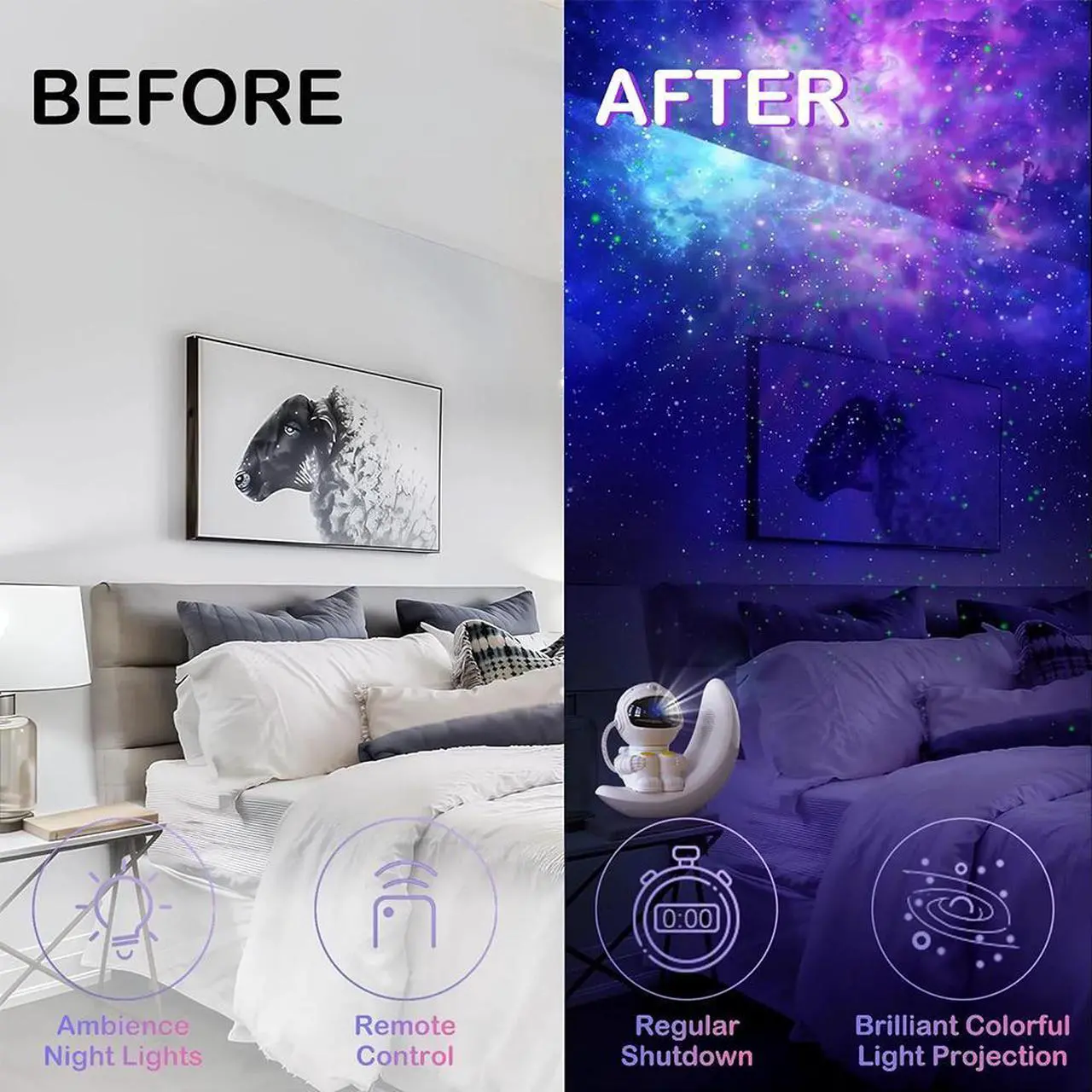 Alt view image 3 of 7 - Astronaut Galaxy Projector with Colorful Moon Lamp, Nebula Night Light with Bluetooth for Bedroom, Ideal Gift for Teens & Adults