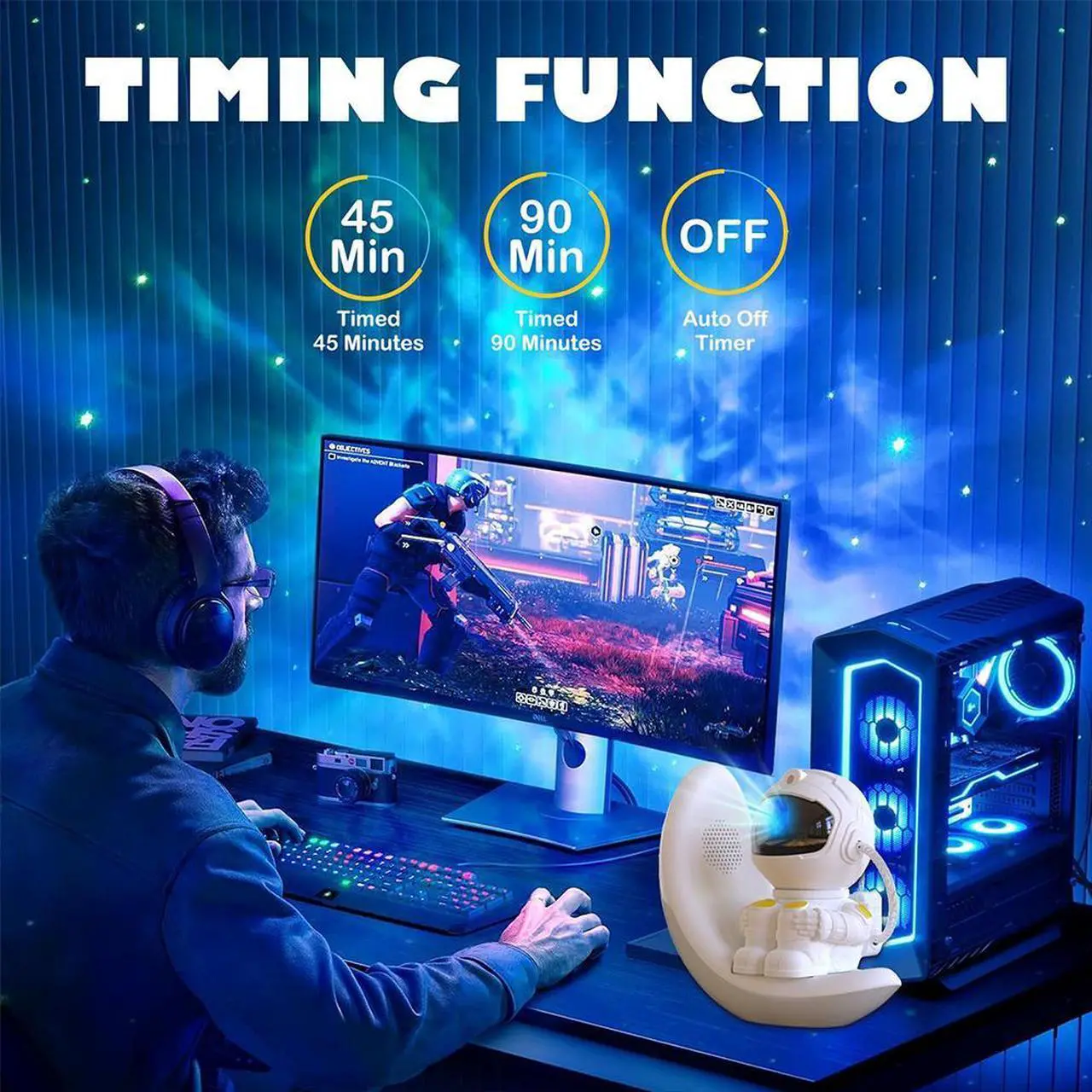 Alt view image 5 of 7 - Astronaut Galaxy Projector with Colorful Moon Lamp, Nebula Night Light with Bluetooth for Bedroom, Ideal Gift for Teens & Adults