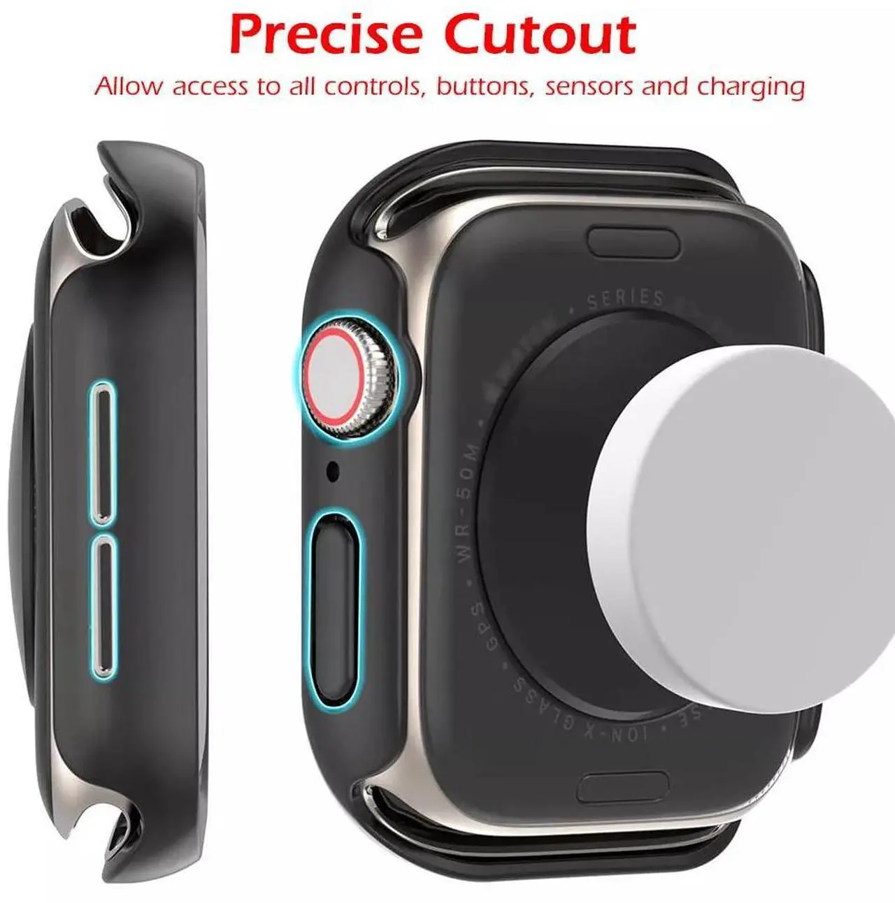 Alt view image 7 of 7 - Protective Case for Apple Watch Series 10 42mm/46mm, Raised-Edge & Open Design, Hard PC Bumper 42 mm Clear