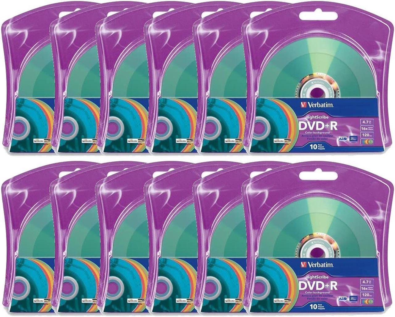 Main image of Verbatim Assorted Colored LightScribe DVD+R 16x Recordable Blank Disc Printable 4.7GB/120min (96941) - 120 Pack