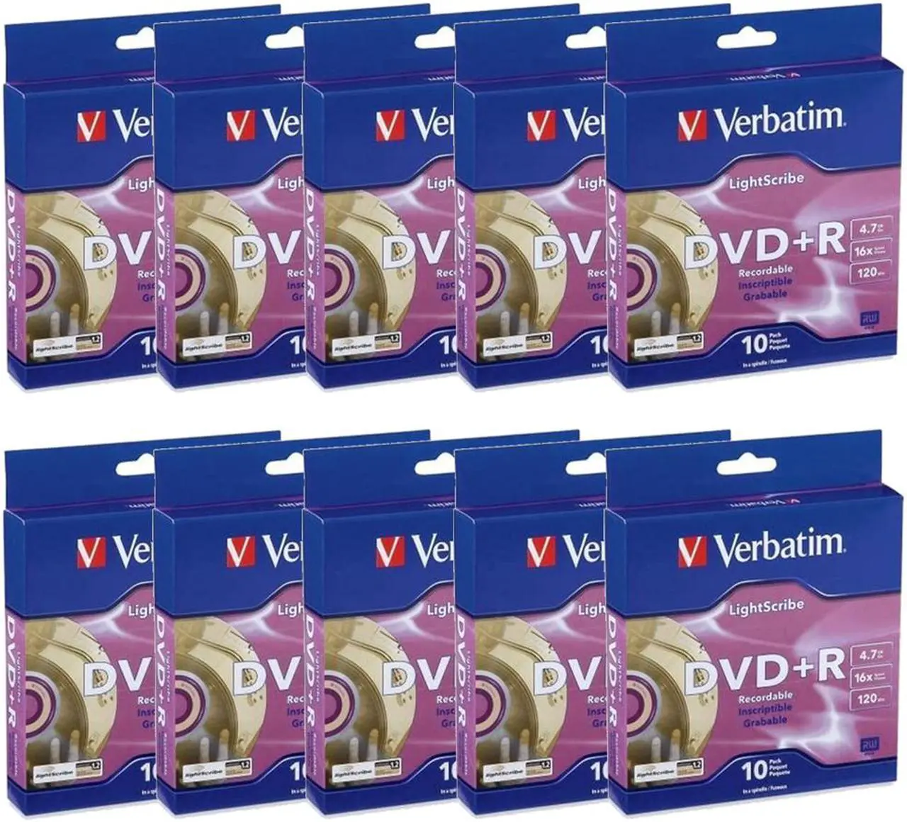 Main image of Verbatim LightScribe DVD+R 16X Recordable Blank Disc Printable Media 4.7GB/120min (95116) - 100 Pack