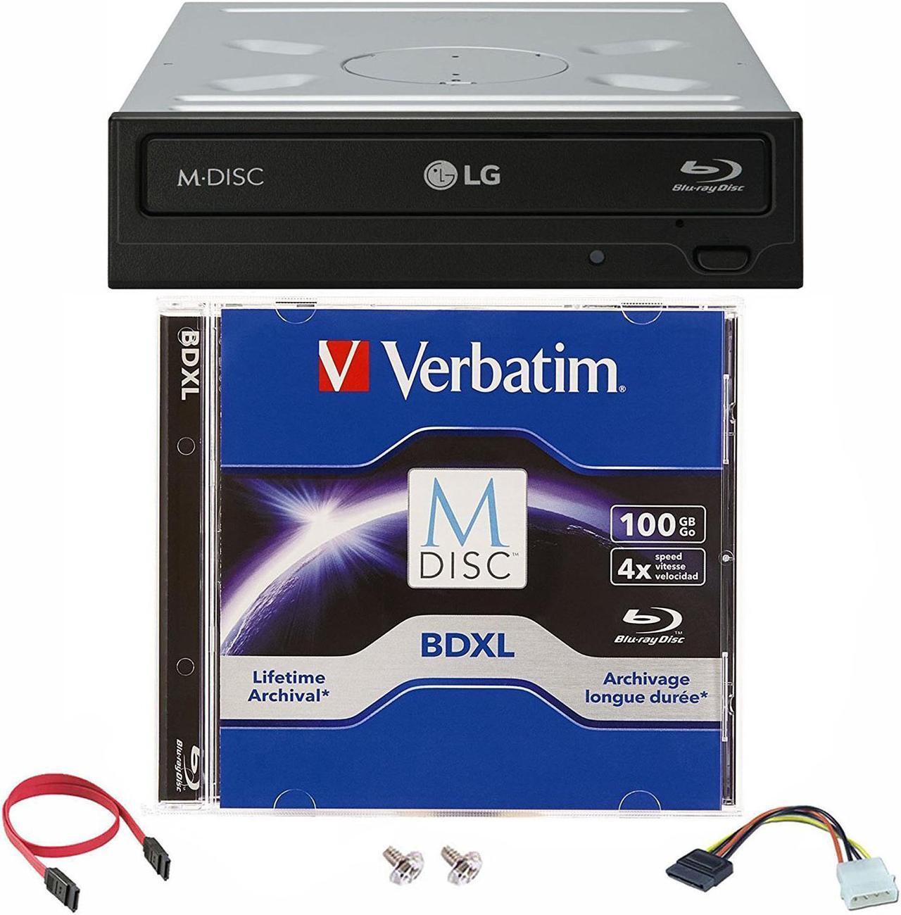 Main image of LG 16x WH16NS40 Internal Blu-ray DVD Drive + 100GB Verbatim MDisc BDXL+ SATA Cable