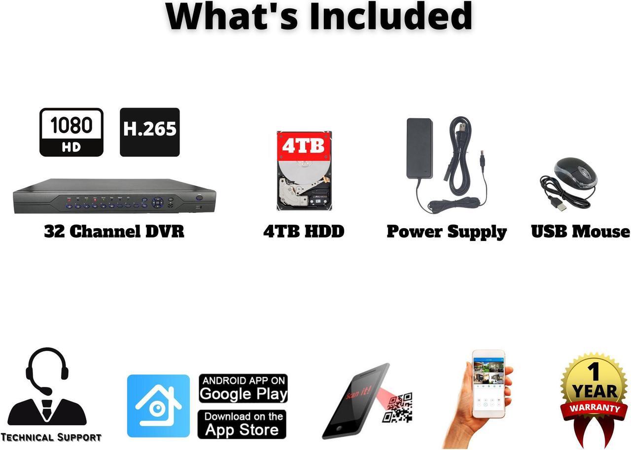 Alt view image 5 of 7 - Evertech 32 Channel H.265 Security DVR with 4TB Hard Drive 16 Audio Input Surveillance Recorder Supports 1080p AHD TVI CVI and Analog (960H) Cameras, Easy Remote Access motion detection