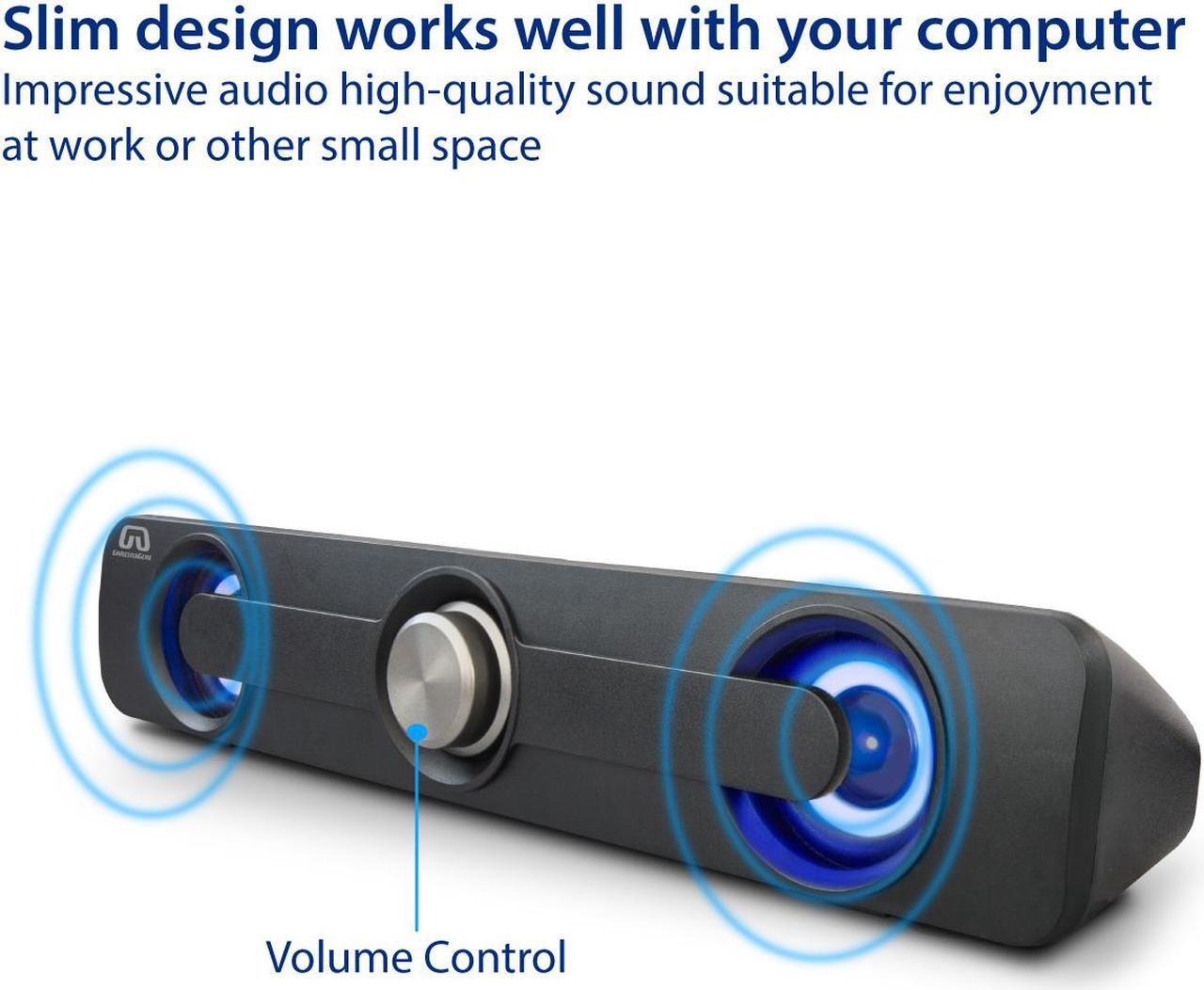 Alt view image 4 of 15 - Desktop Compact USB Powered Wired Multimedia Mini Stereo Sound Bar 3.5mm Audio Jack Blue LED 2.5 Watts