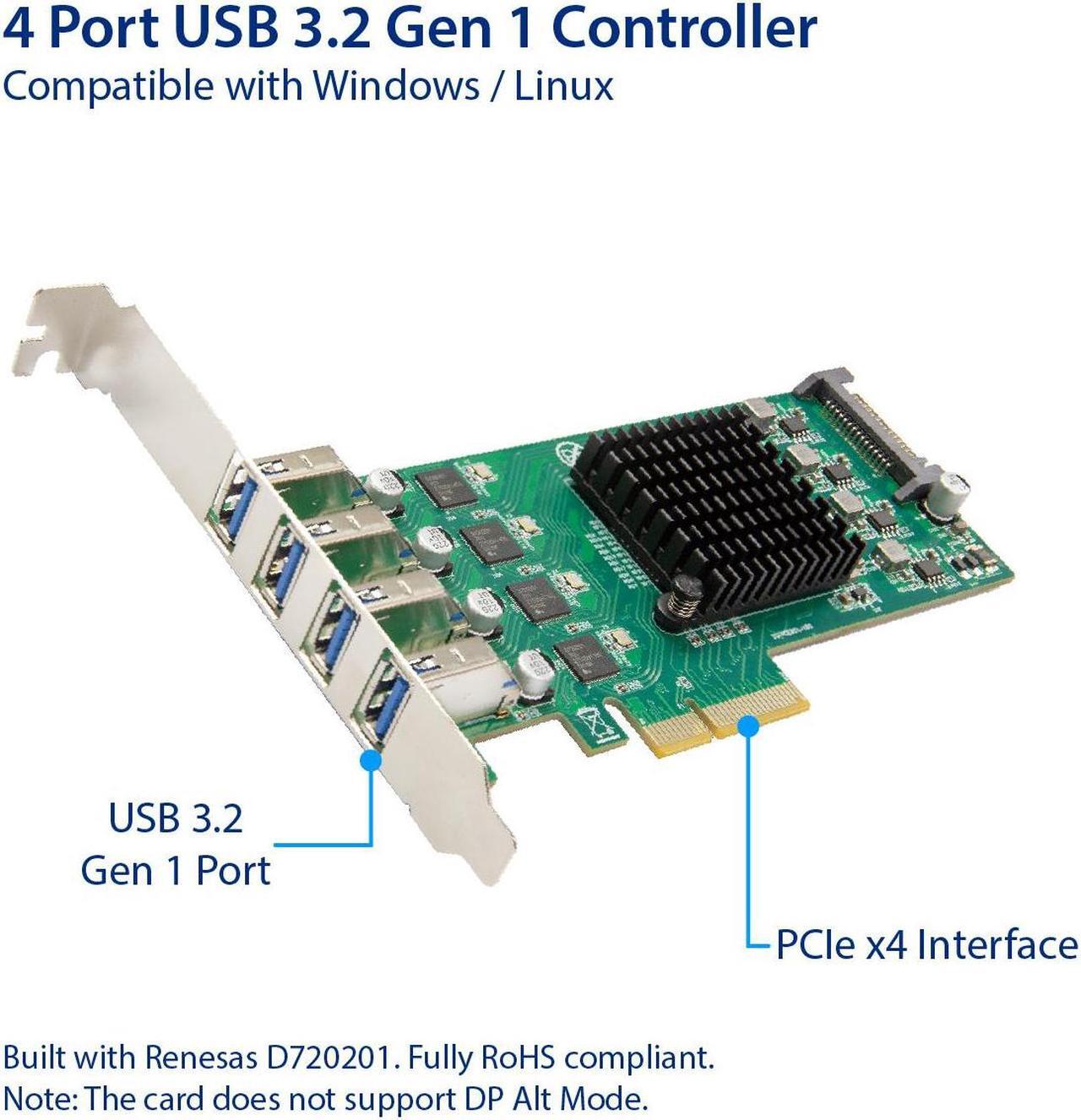 Alt view image 2 of 6 - USB 3.2 Gen 1 (5 Gbps) 4 Port Type-A PCI-e 3.0 x4