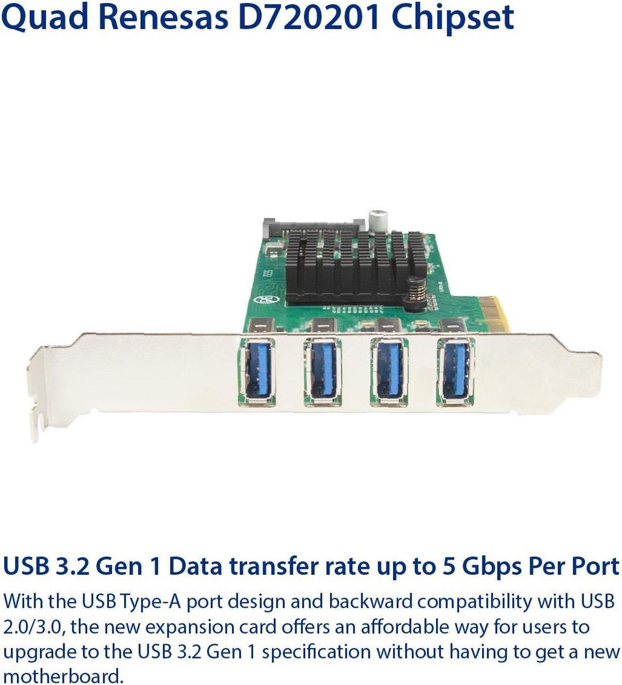 Alt view image 4 of 6 - USB 3.2 Gen 1 (5 Gbps) 4 Port Type-A PCI-e 3.0 x4