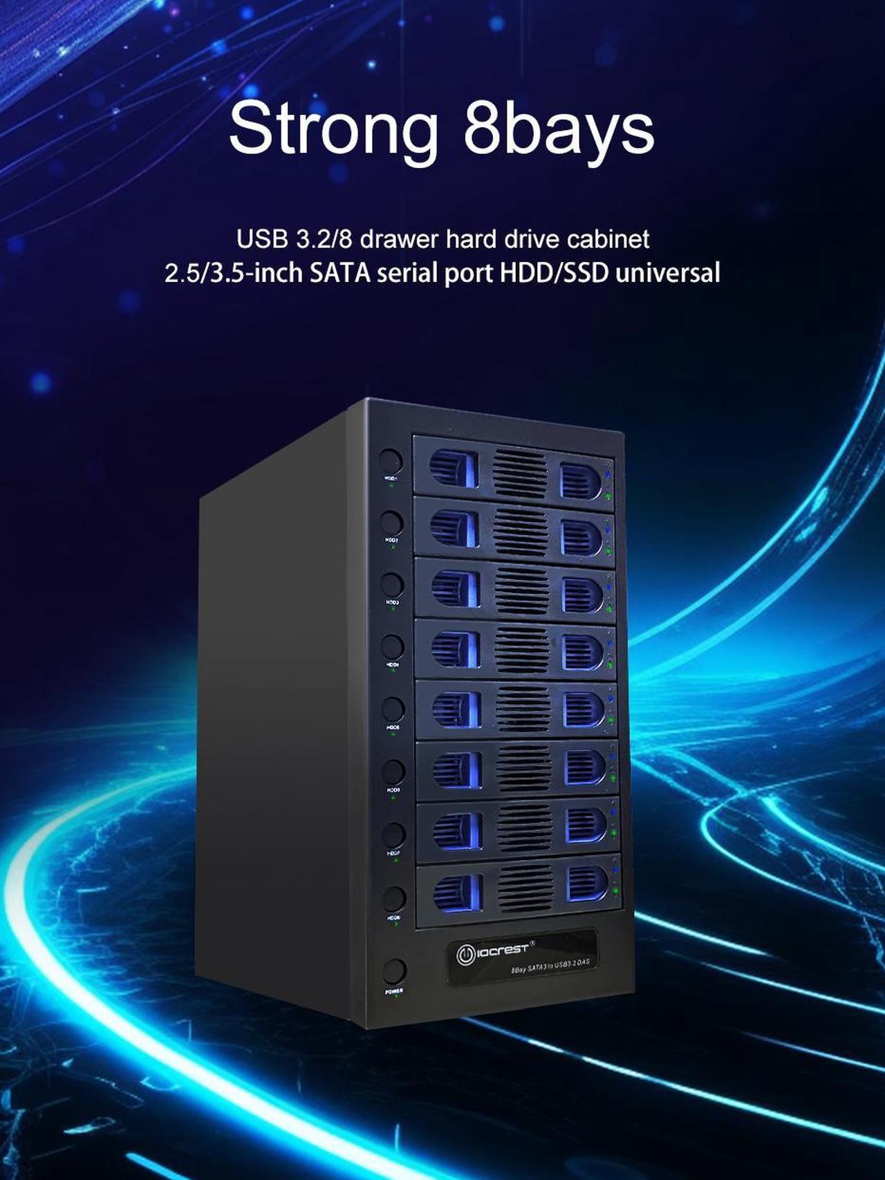 Alt view image 3 of 7 - SYBA SY-ENC50125 Black Hard Drive Enclosure USB 3.2 (10Gbps) Type-C 8 Bay 2.5 Inch and 3.5 Inch SATA Hard Drive External Hard Drive Enclosure