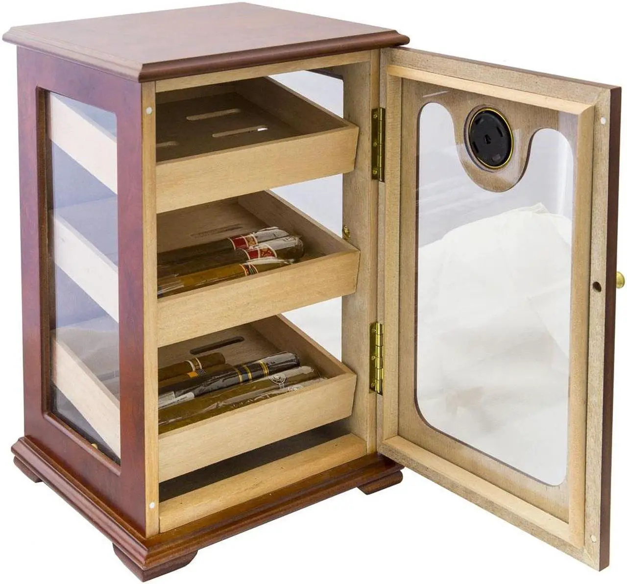 Alt view image 2 of 5 - Panorama Display Humidor - Humidifier Storage Box Hygrometer, Gold-Plated Hinges & Handcrafted Finish - Cedar Wood Case for Moisture Control