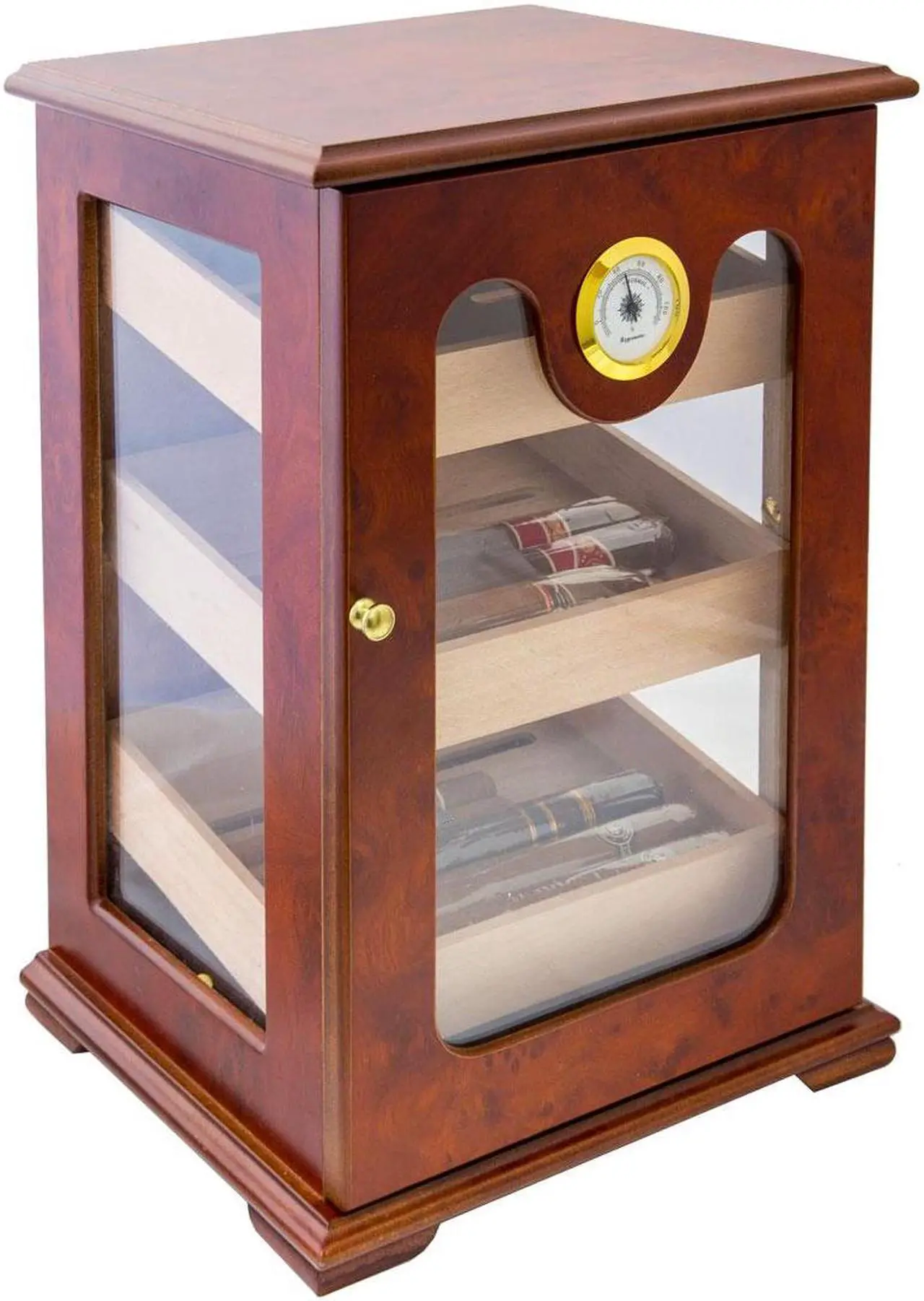 Alt view image 3 of 5 - Panorama Display Humidor - Humidifier Storage Box Hygrometer, Gold-Plated Hinges & Handcrafted Finish - Cedar Wood Case for Moisture Control