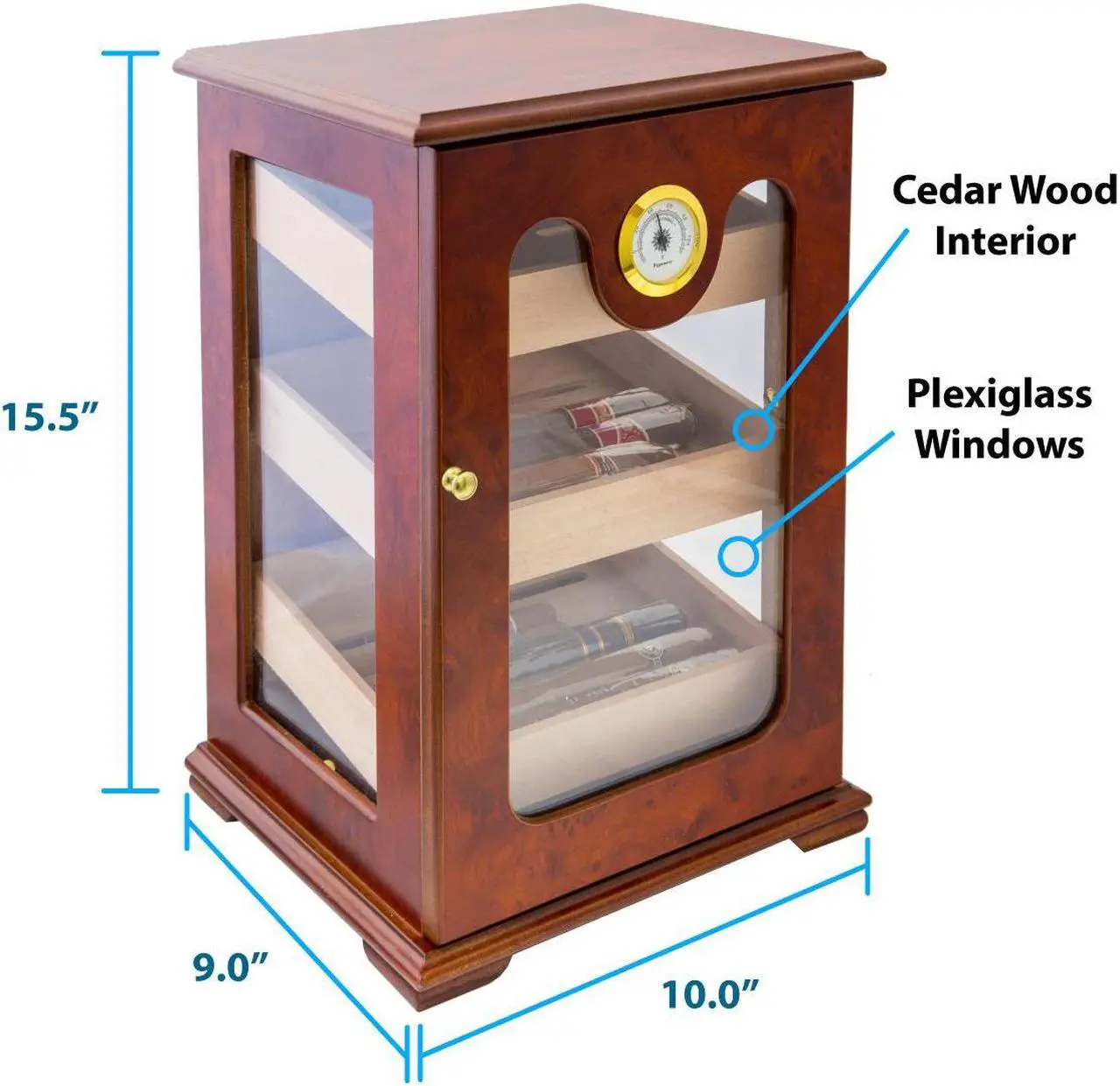 Alt view image 4 of 5 - Panorama Display Humidor - Humidifier Storage Box Hygrometer, Gold-Plated Hinges & Handcrafted Finish - Cedar Wood Case for Moisture Control