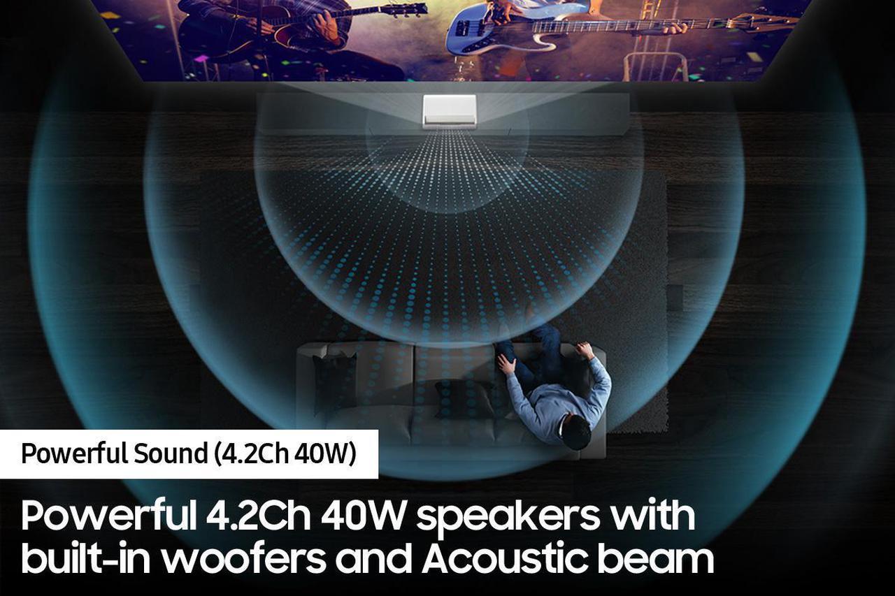 Alt view image 4 of 7 - SAMSUNG 120 The Premiere 4K Smart Laser Projector  2.2Ch Sound System with Alexa Built-in with an Elite Screens Free-Standing Portable Screen (2021)