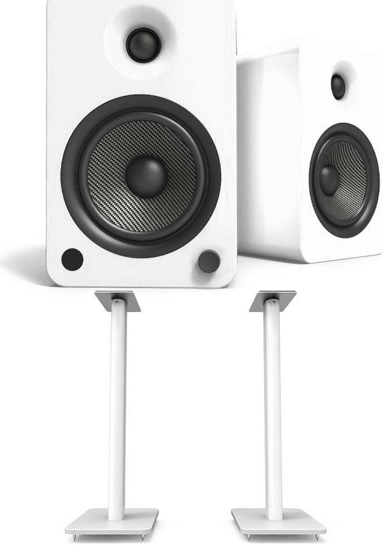 Main image of Kanto YU6MW 200W Bookshelf Speakers with Bluetooth - Matte White (Pair) with Kanto SP26PLW 26" Fixed-Height Stands for Bookshelf Speakers - White (Pair) (2022)