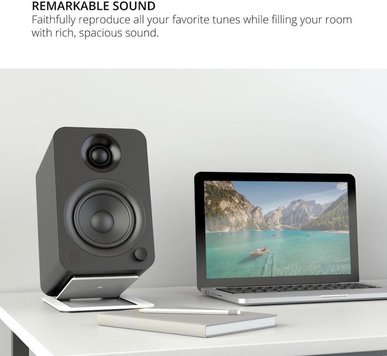 Alt view image 3 of 7 - Kanto YU 140W Powered Bookshelf Speakers with Bluetooth with Kanto SP9 9 Inch Fixed-Height Desktop Stands for Bookshelf Speakers and an AT-LP120XBT-USB-BK Black Direct Turntable (2022)