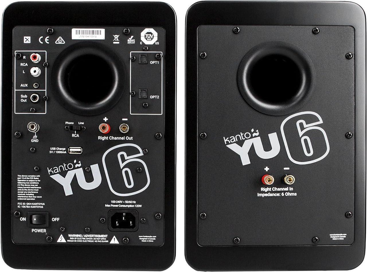 Alt view image 2 of 7 - Kanto YU6MB 200W Bookshelf Speakers with Bluetooth with Kanto SP32PL 32 Inch Fixed-Height Stands for Bookshelf Speakers and an AT-LP120XUSB-BK Direct-Drive 3-Speed Manual USB Turntable (2022)