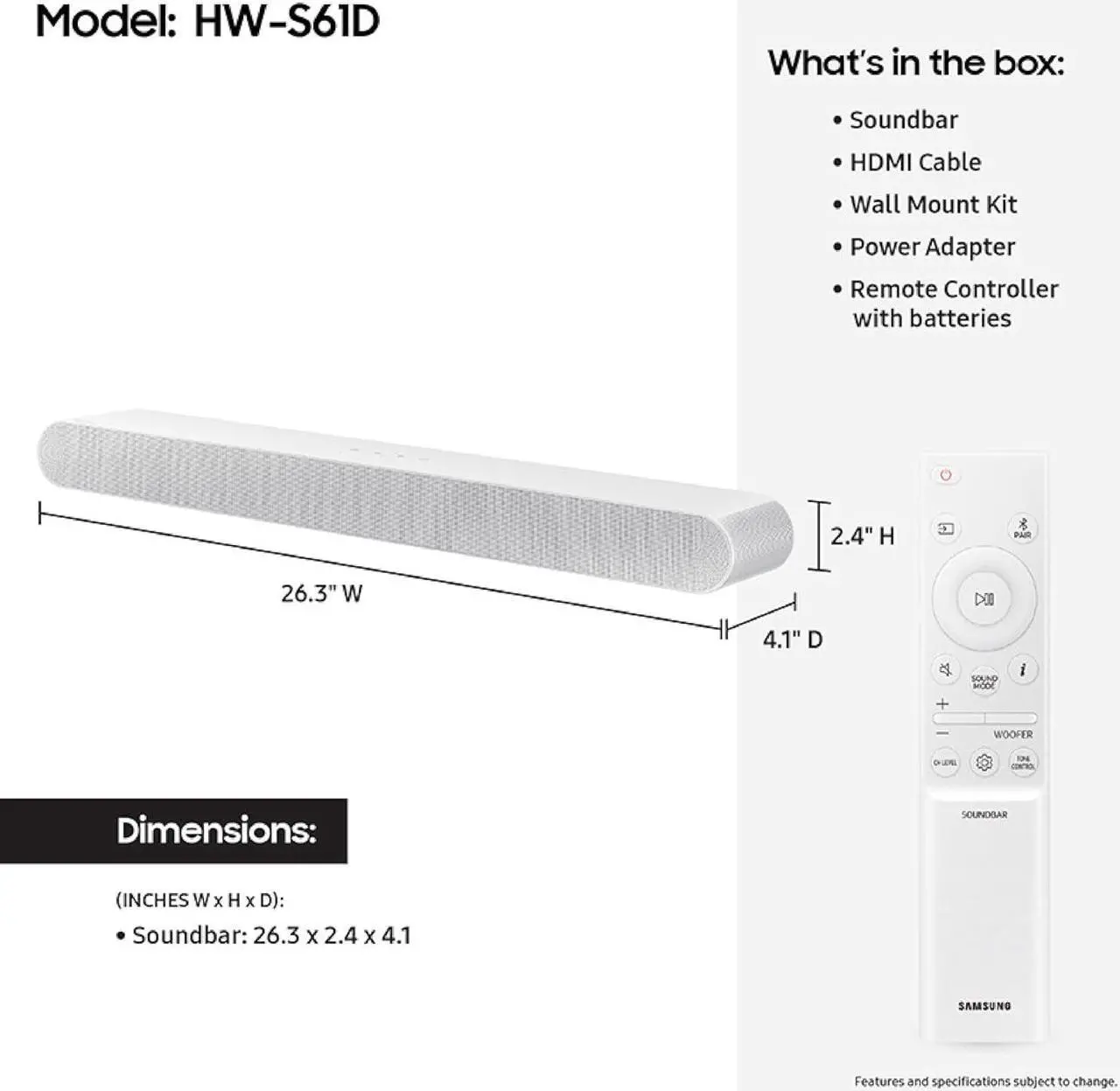 Alt view image 5 of 7 - Samsung HW-S61D 5.0 Ch All-in-one Wireless Dolby Atmos Soundbar (2024)