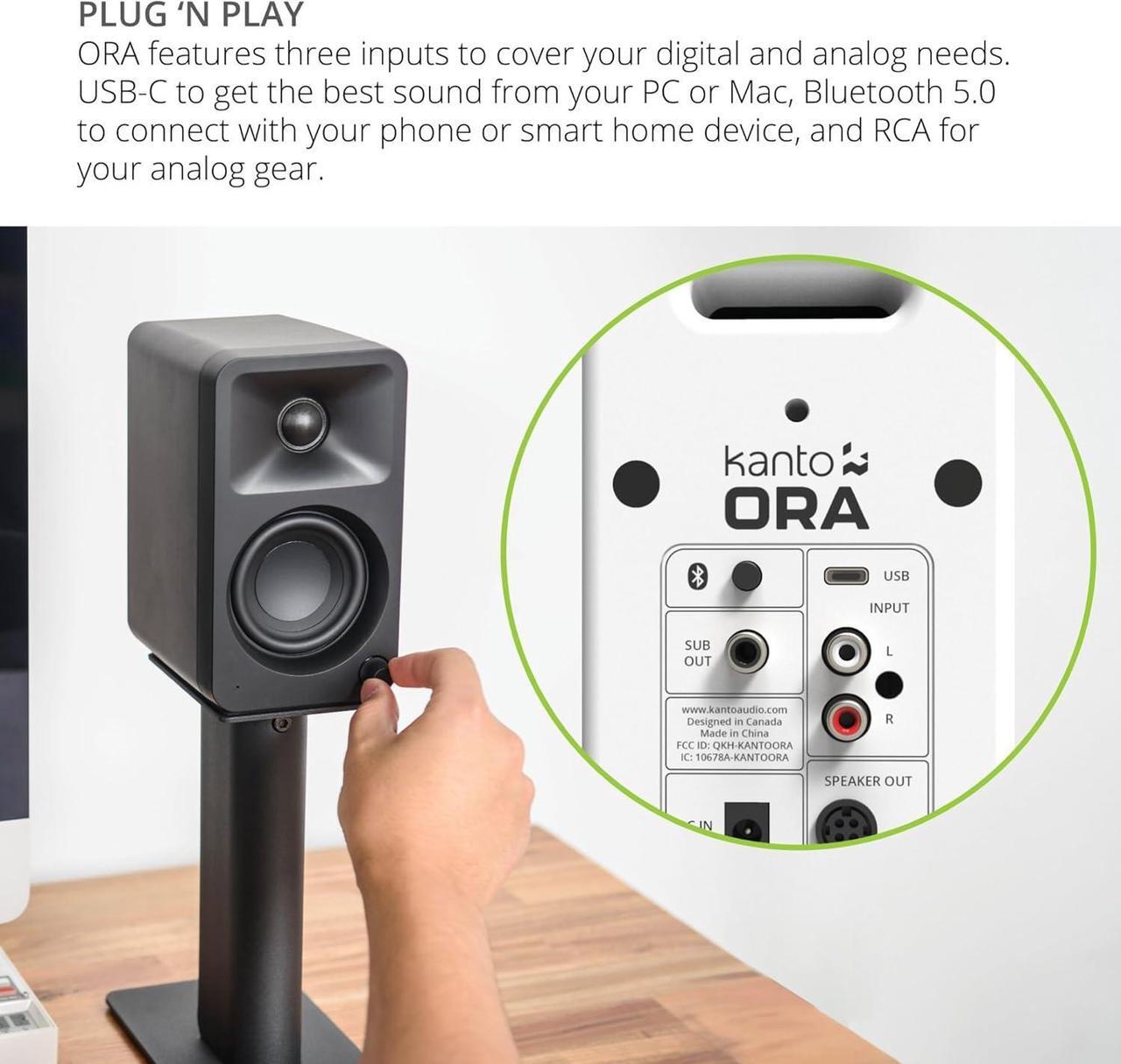 Alt view image 6 of 7 - Kanto ORAMW Powered Reference Bluetooth Desktop Speakers - White Pair with 3 Year Amber Protection Plan (2024)