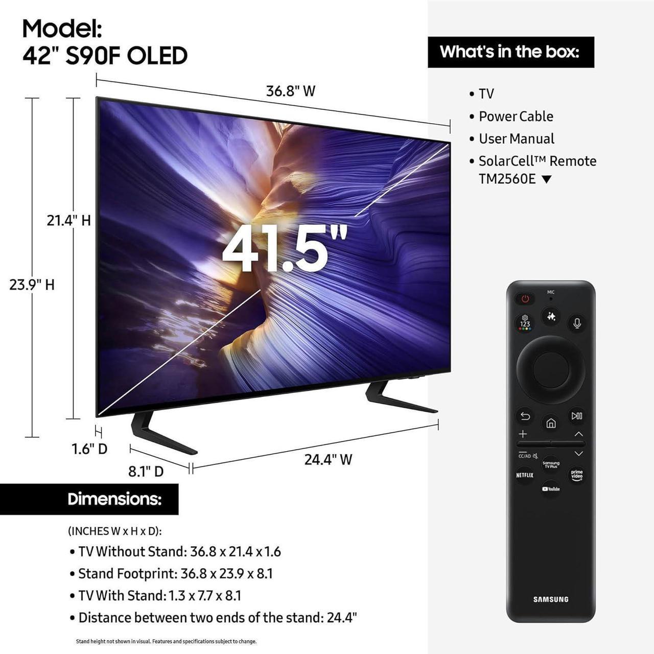 Alt view image 3 of 7 - Samsung QN42S90FAEXZA 42 Inch 4K OLED Smart TV with a Walts TILT-EXTENSION-37-90 Tilt Mount for 37"-90" TVs and Amber Protection 3-OUTLET-SURGE Surge Protector (2025)