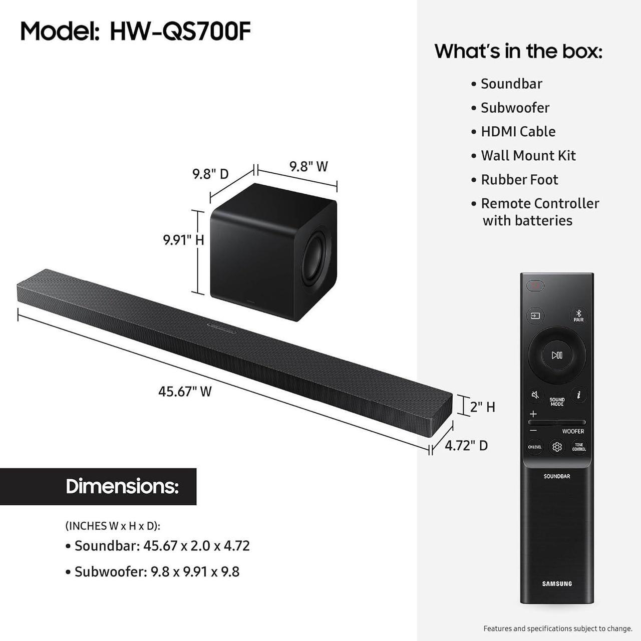 Alt view image 5 of 7 - Samsung HW-QS700F 3.1.2 Ch Dolby Atmos Soundbar and Subwoofer with 6 Year Amber Protection Plan (2025)