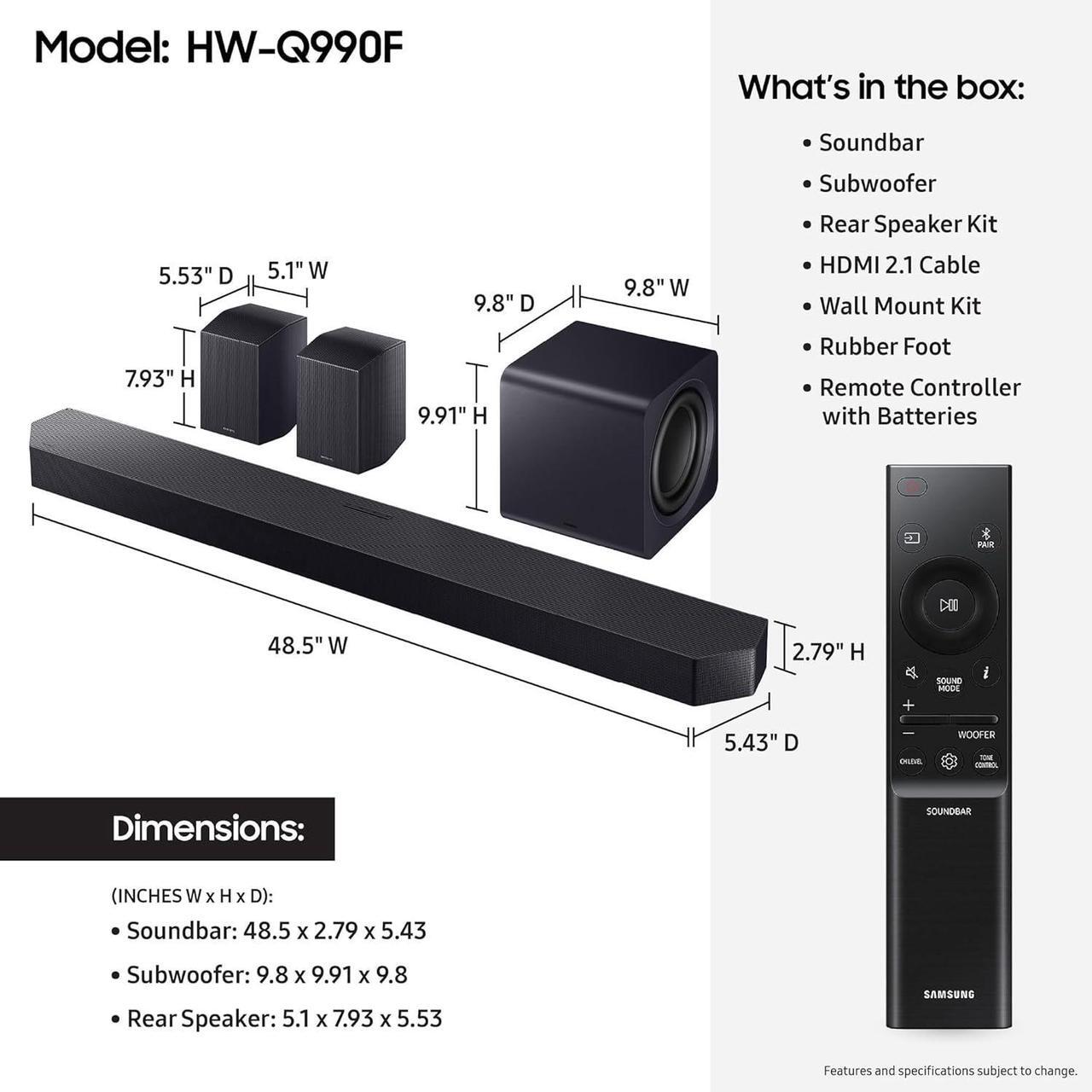 Alt view image 4 of 7 - Samsung HW-Q990F Q Series Soundbar 11.1.4 Ch Subwoofer with Rear Speaker with 5 Year Amber Protection Plan (2025)