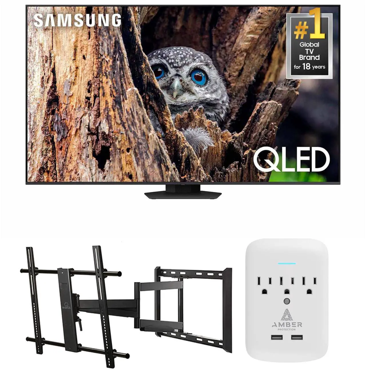 Main image of Samsung QN75Q80DDFXZA 75 Inch QLED 4K Smart TV with a Walts TV Large/Extra Large Full Motion Mount for 43"-90" Compatible TVs and Amber Protection 3-OUTLET-SURGE Surge Protector (2025)