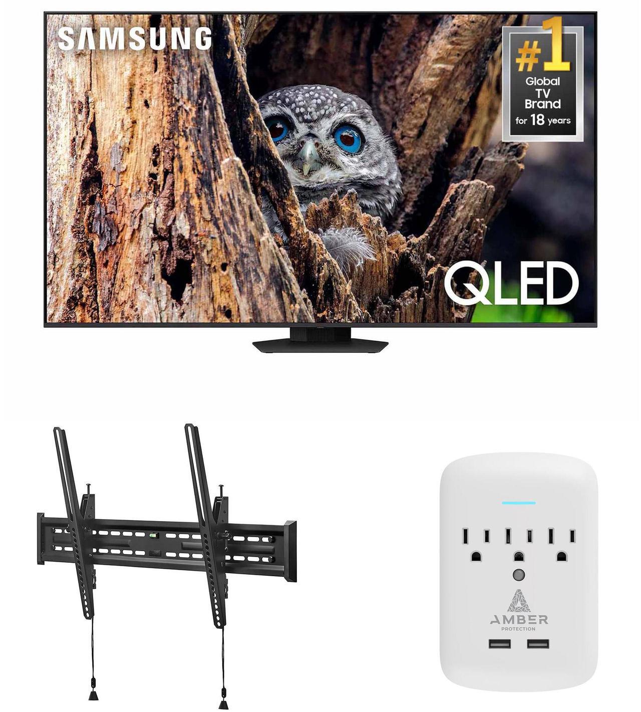 Main image of Samsung QN85Q80DDFXZA 85 Inch QLED 4K Smart TV with a Walts TV TILT-MOUNT-43-90 Large/XL Tilt Mount for 43"-98" Compatible TVs and Amber Protection 3-OUTLET-SURGE Surge Protector (2025)