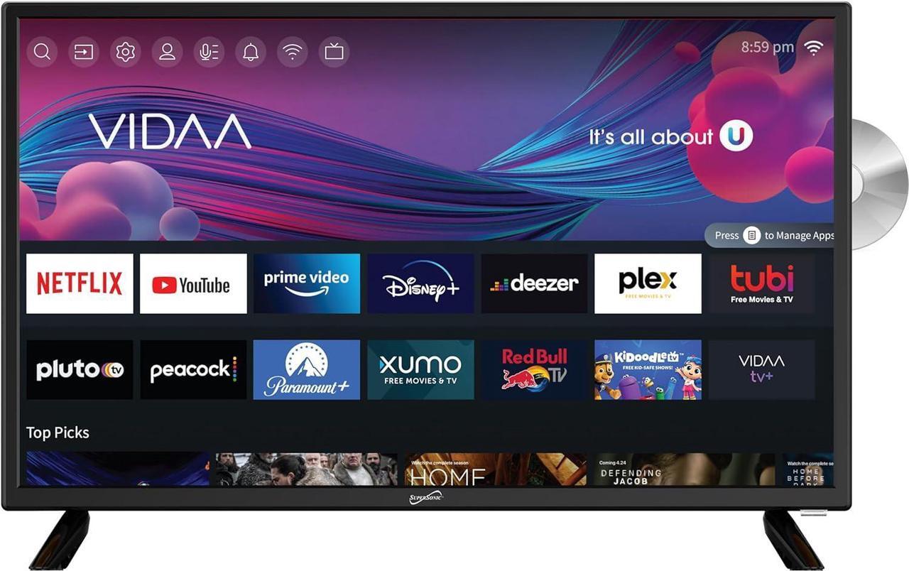 Main image of Supersonic 24" LED Smart HDTV w DVD Player, AC/DC Compatible with Car Cord, 1080p, WiFi, SC-2426SDVD