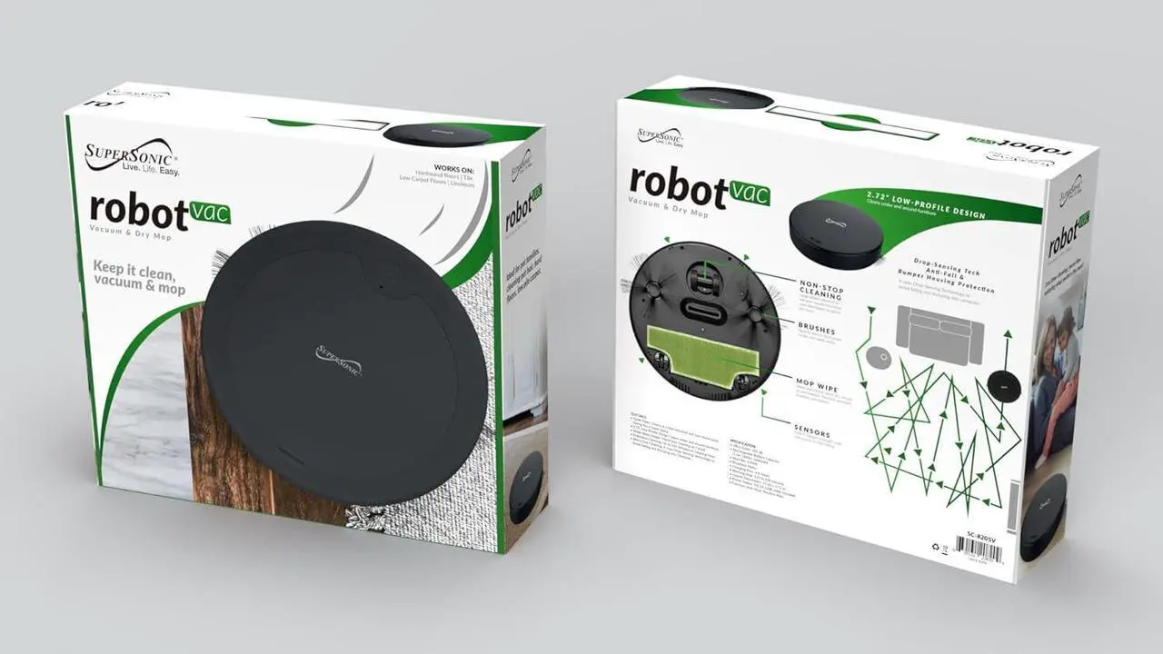 Alt view image 7 of 14 - Supersonic Robot Vac Vacuum and Dry Mop, Quiet w 120 Minutes of Cleaning Time SC-820SV