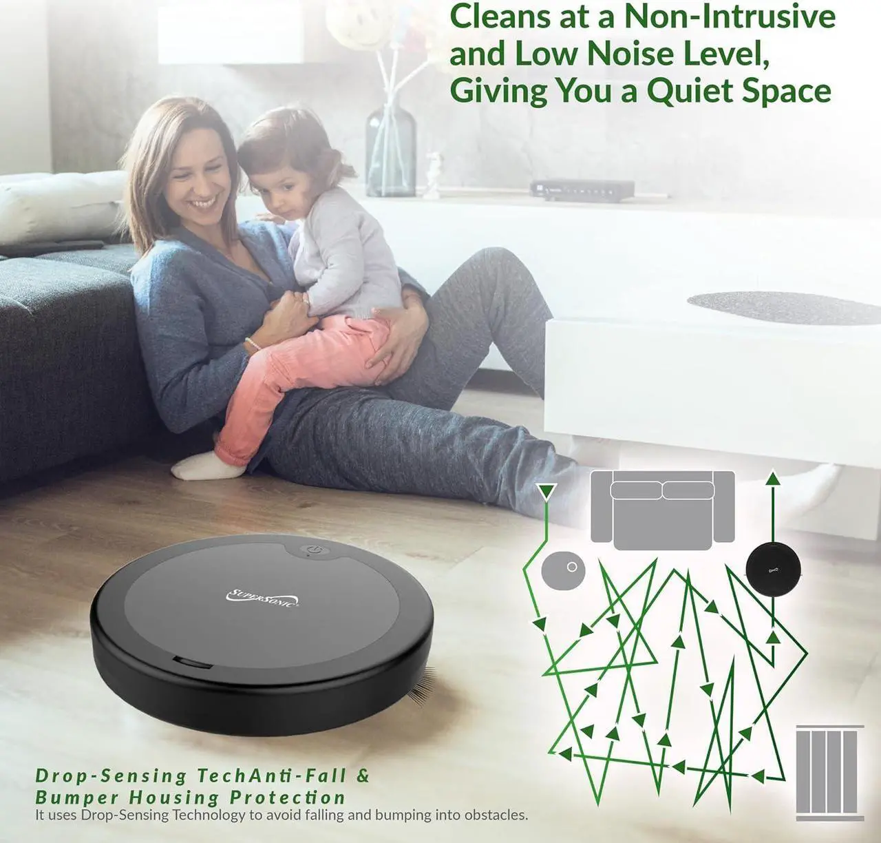 Alt view image 3 of 14 - Supersonic Robot Vac Vacuum and Dry Mop, Quiet w 120 Minutes of Cleaning Time SC-820SV