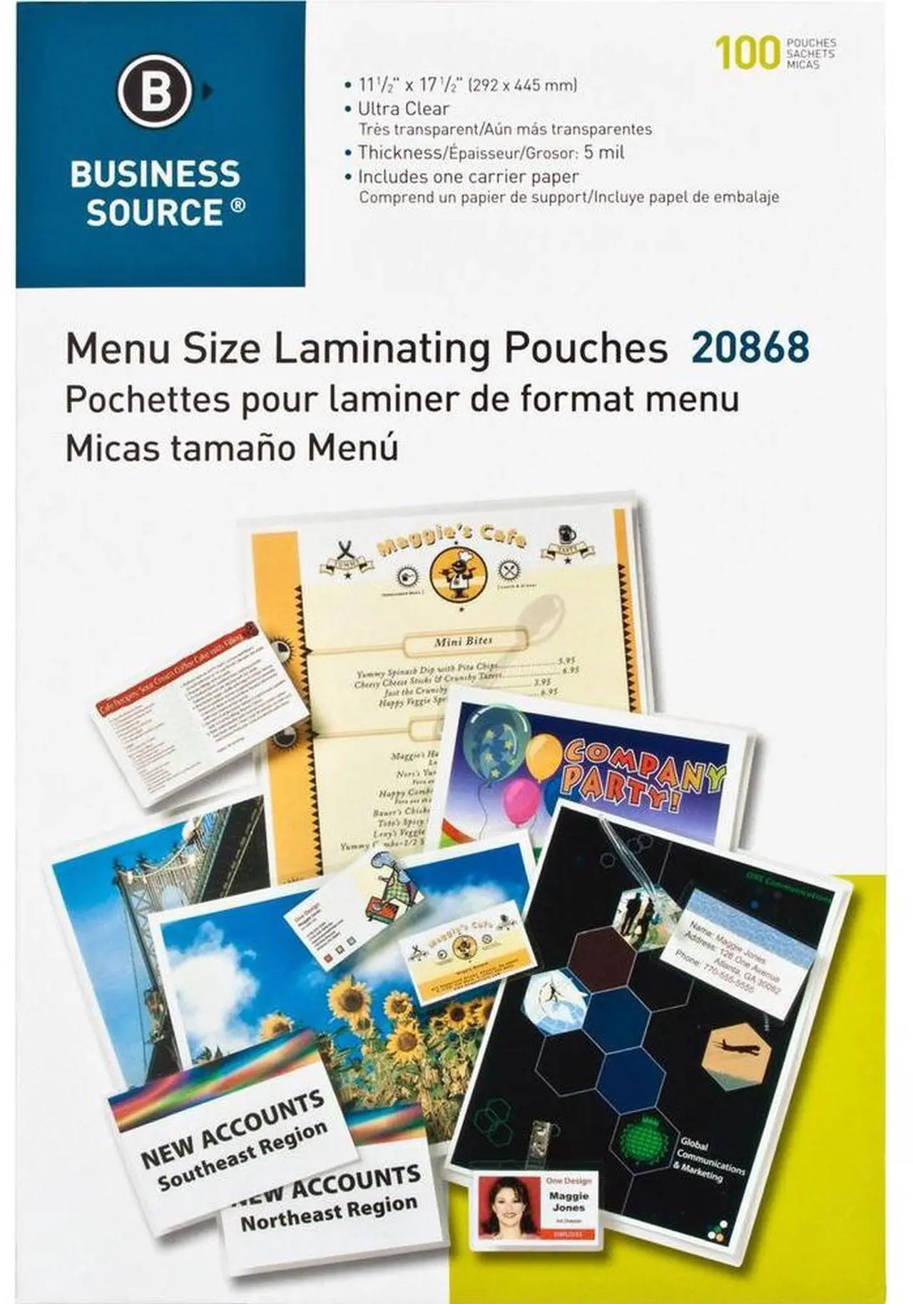 Alt view image 4 of 6 - Business Source Laminating Pouch Menu 11-1/2"x17-1/2" 5Mil 100/BX Clear 20868