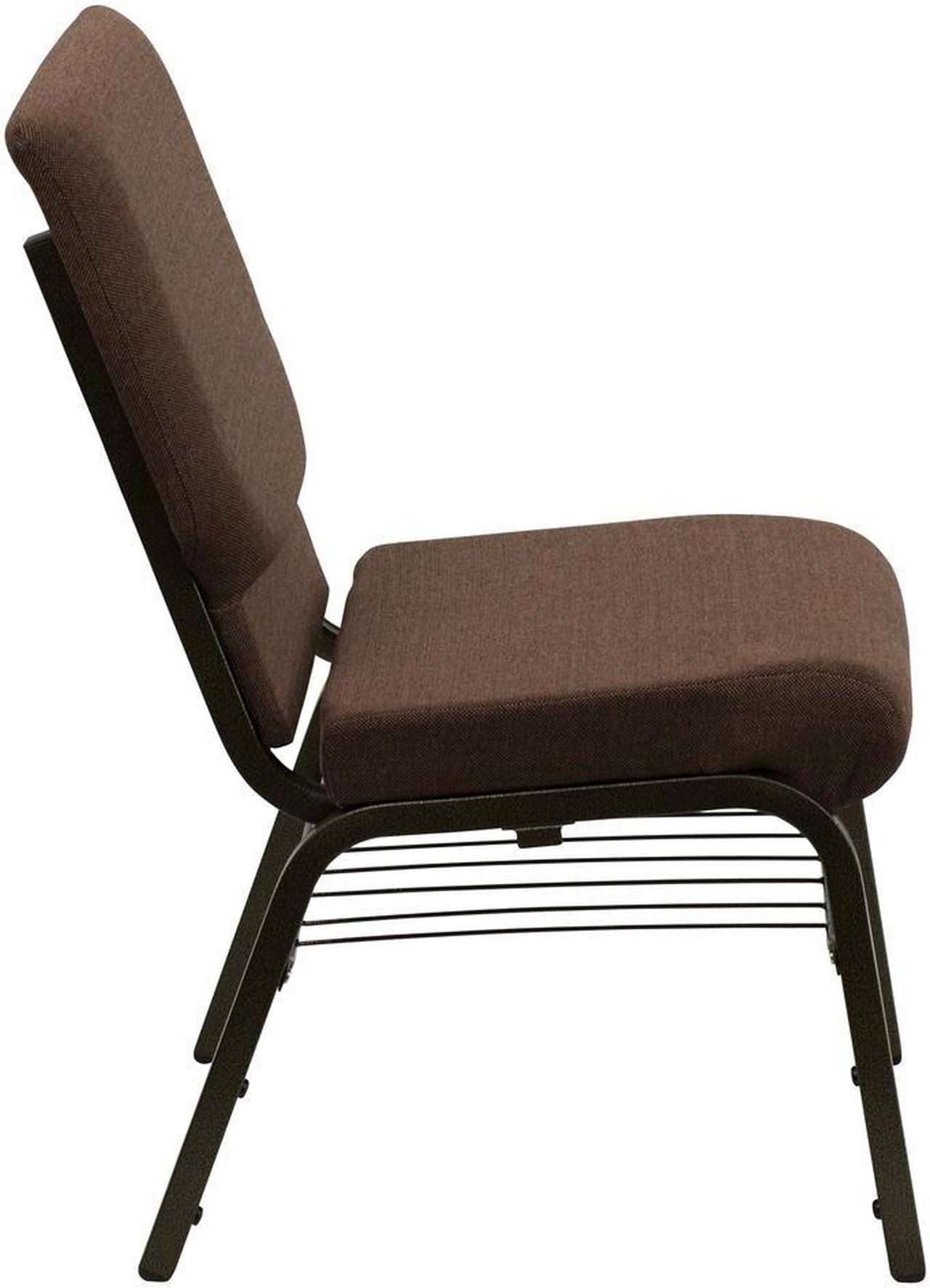 Alt view image 10 of 20 - HERCULES Series 18.5''W Church Chair in Brown Fabric with Book Rack - Gold Vein Frame