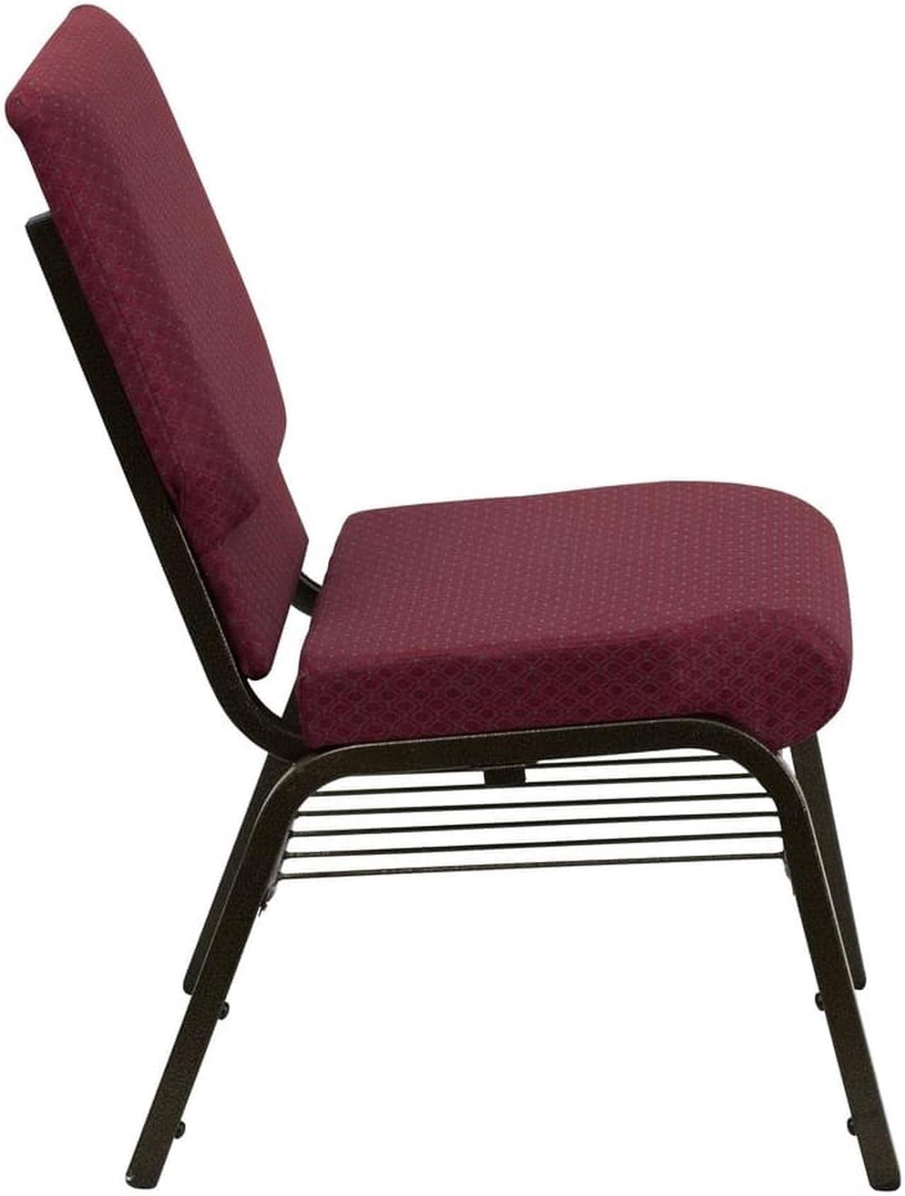 Alt view image 5 of 20 - HERCULES Series 18.5''W Church Chair in Burgundy Patterned Fabric with Book Rack - Gold Vein Frame