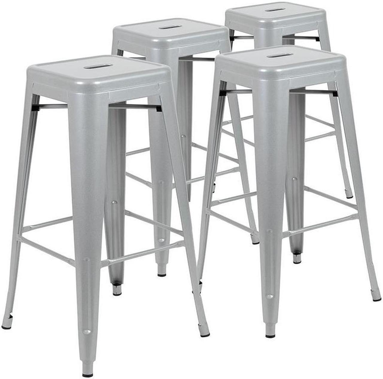Alt view image 15 of 20 - 30" High Metal Indoor Bar Stool in Silver - Stackable Set of 4