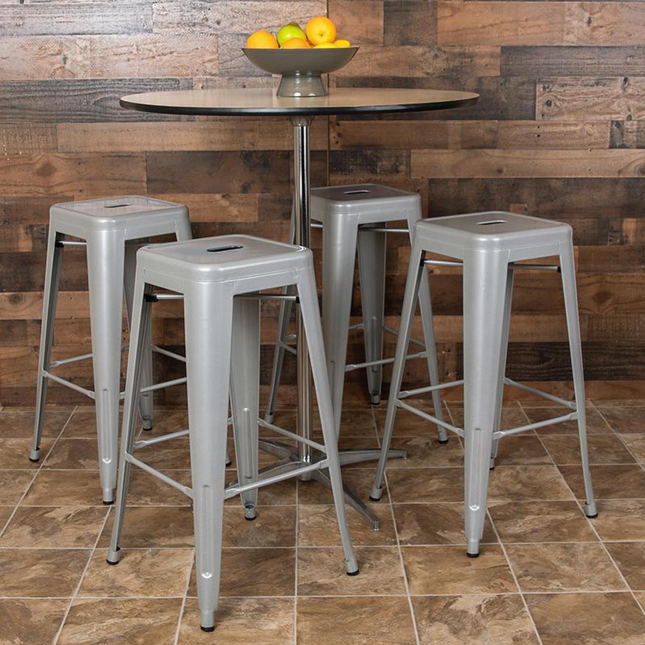 Alt view image 17 of 20 - 30" High Metal Indoor Bar Stool in Silver - Stackable Set of 4
