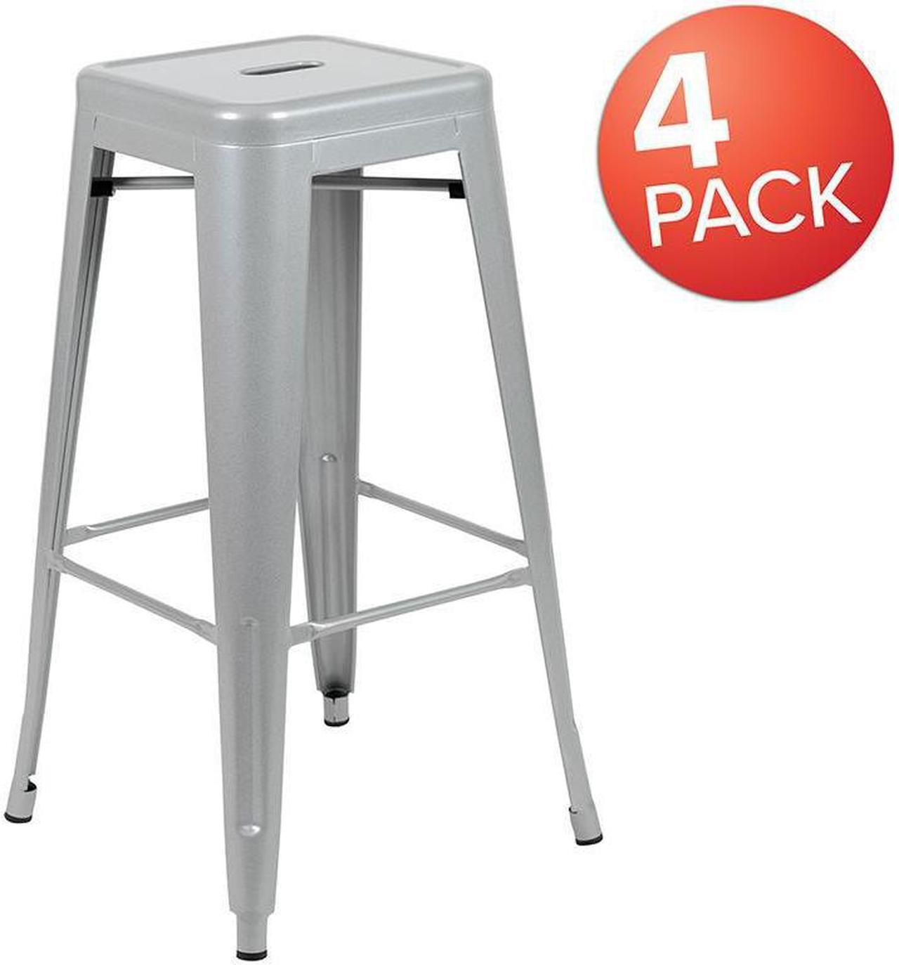 Alt view image 16 of 20 - 30" High Metal Indoor Bar Stool in Silver - Stackable Set of 4