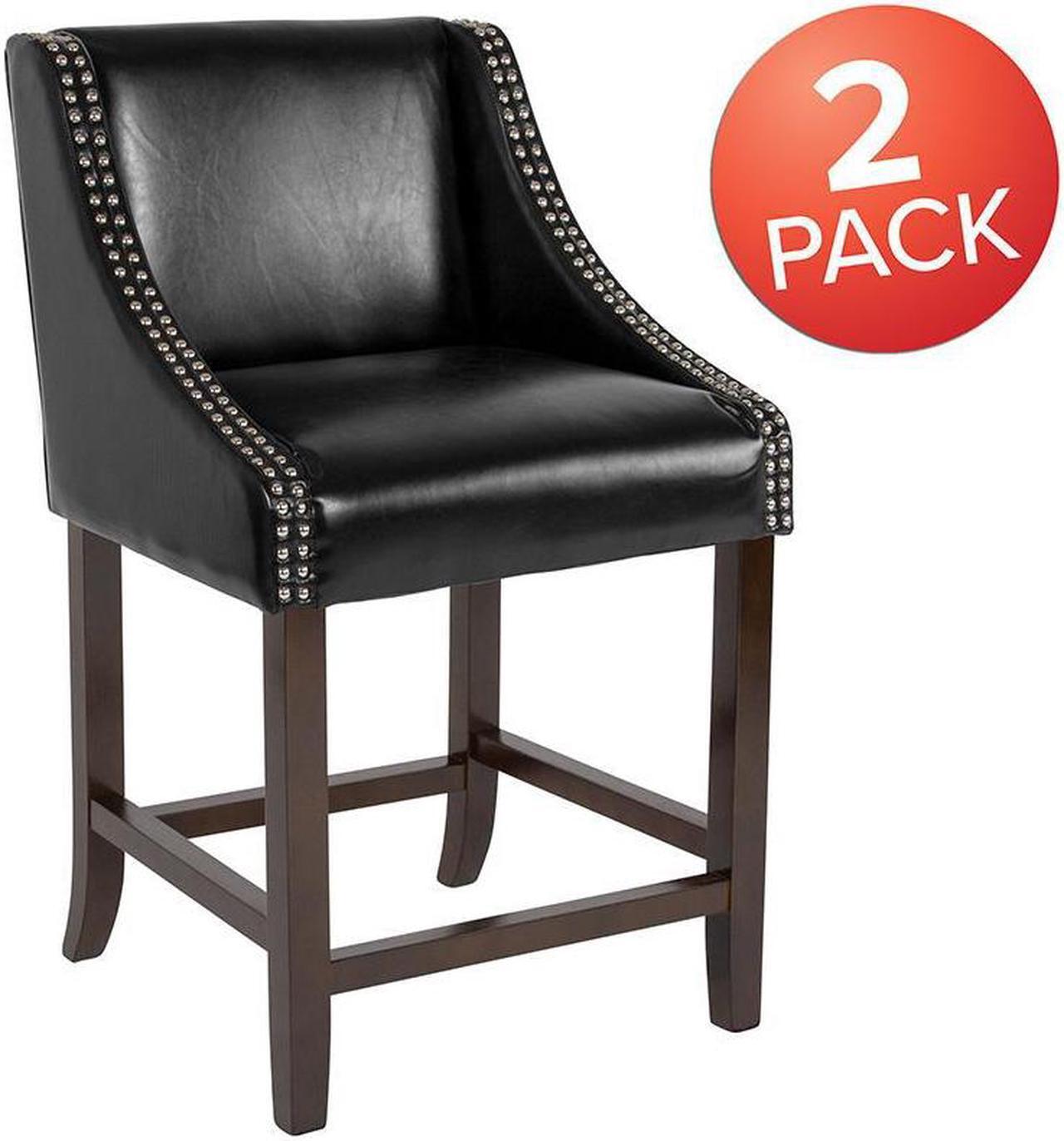 Alt view image 14 of 20 - Carmel Series 24" High Transitional Walnut Counter Height Stool with Nail Trim in Black LeatherSoft, Set of 2